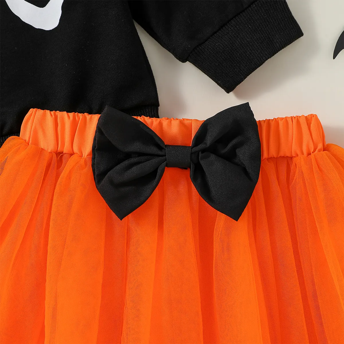 2Pcs Baby Girls Long Sleeve Antumn Skeleton Sweatshirt & Orange Shirt With Bow Fashion Shirtset 6M-3Y Clothes
