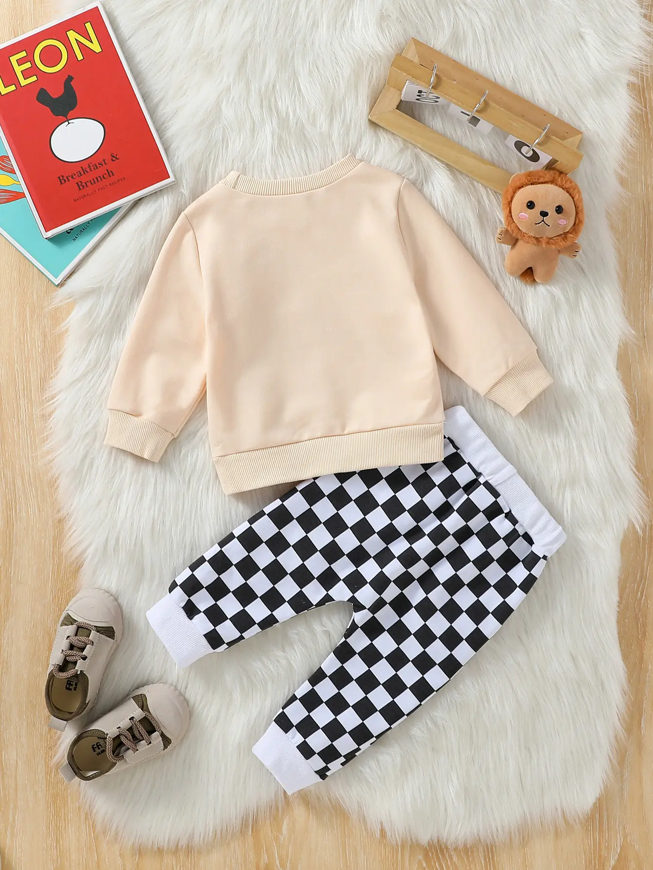 2Pcs 2024 new Style Baby Boys Long Sleeve Print Pumpkin&Letter Sweatshirt+ Plaid Pant For Casual Set