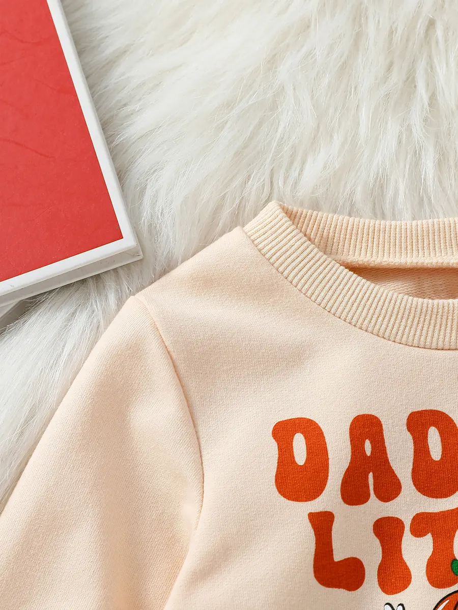 2Pcs 2024 new Style Baby Boys Long Sleeve Print Pumpkin&Letter Sweatshirt+ Plaid Pant For Casual Set