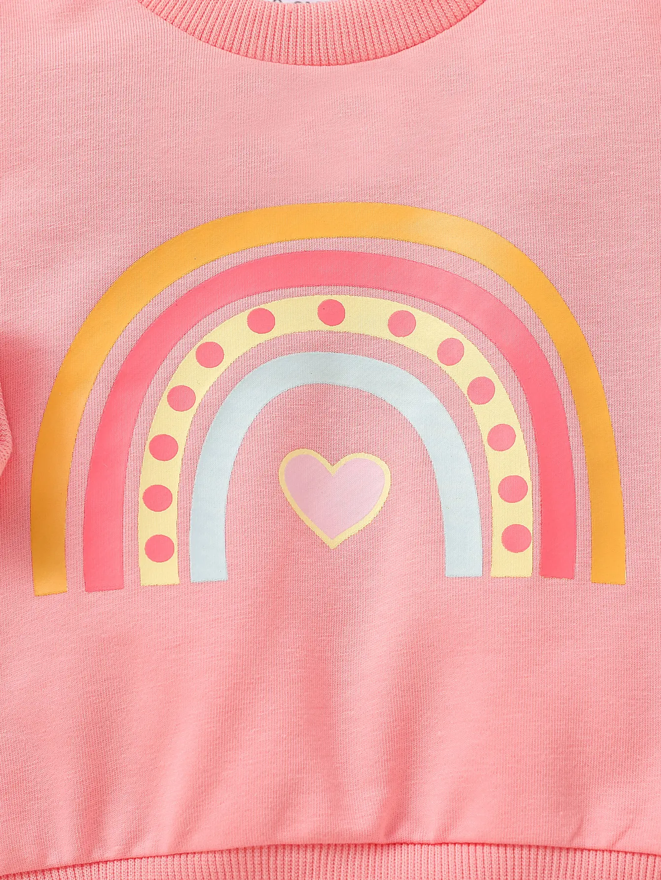 2pcs Baby girl autumn casual and cute cartoon rainbow Pink Sweatshirt+ Long Trousers With bow  Active Fashion Set