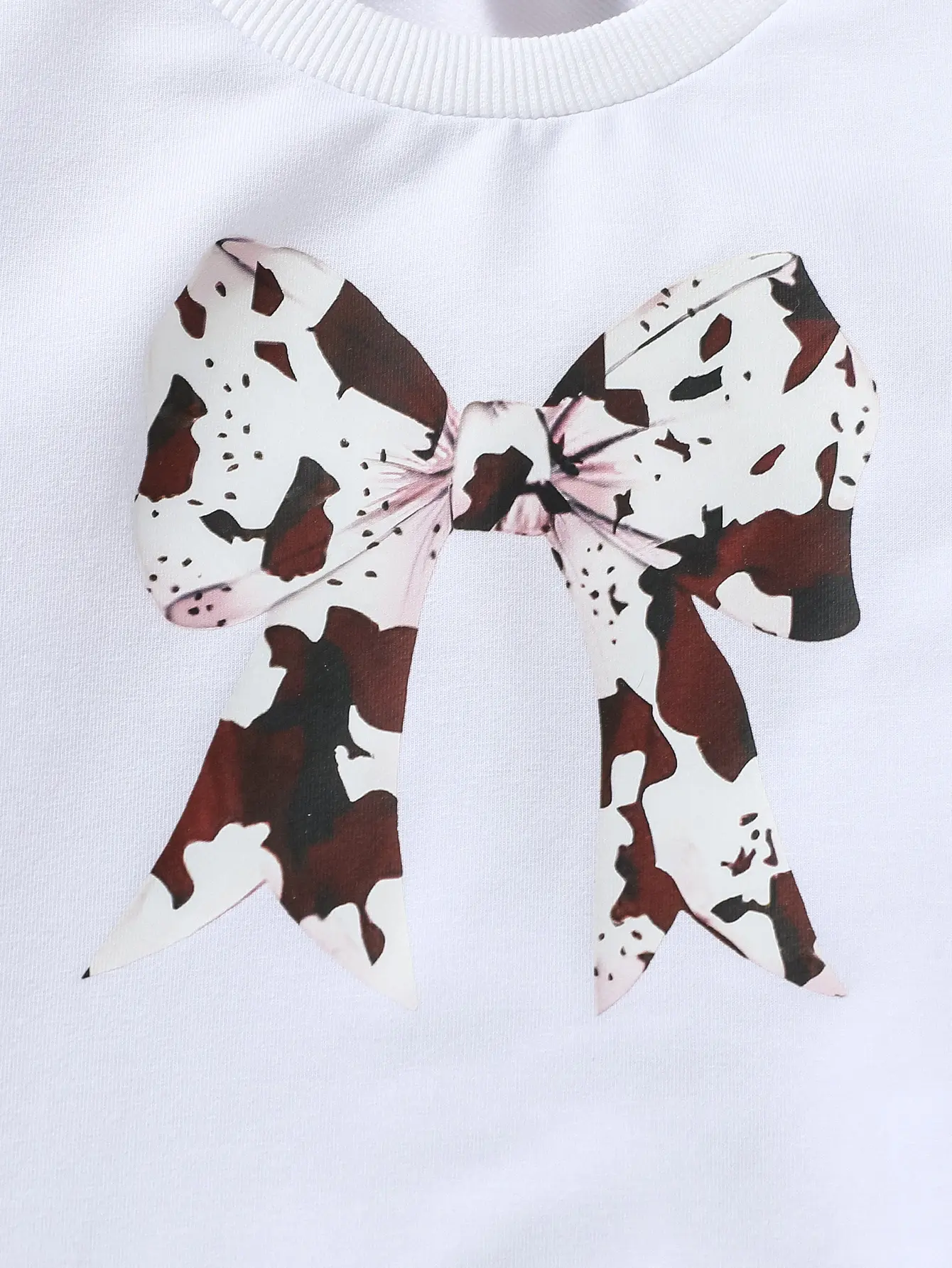 Baby girl White antumn casual chic bow printing two pieces with Long sleeves and Pantsuit For 6M-3Y Clothing