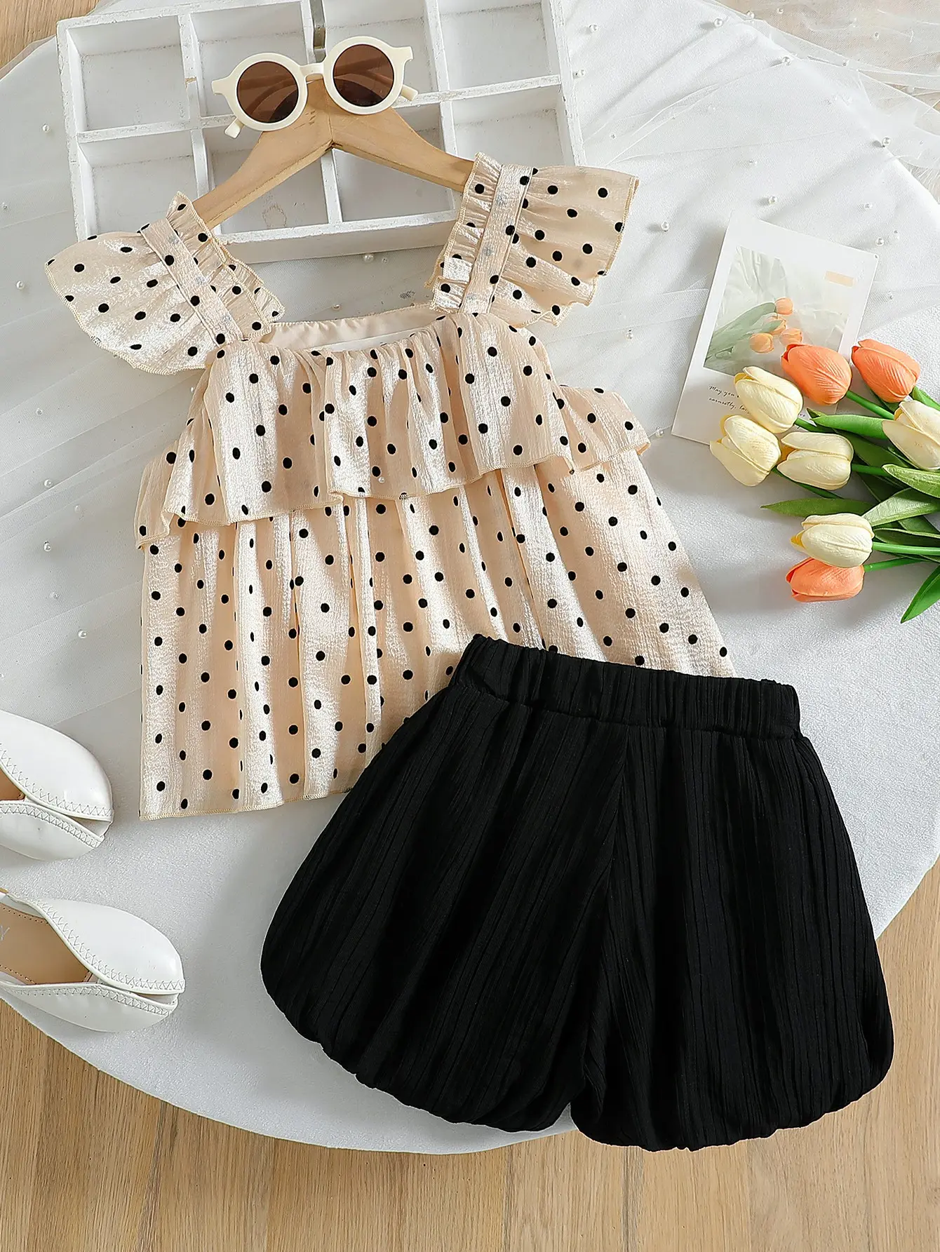 2-Piece Kids Set for Children Baby Girls Fly Sleeve Tops & Short Sleeve Clothing Suit Summer For 1-6Y Outdoor Fashion Clothes