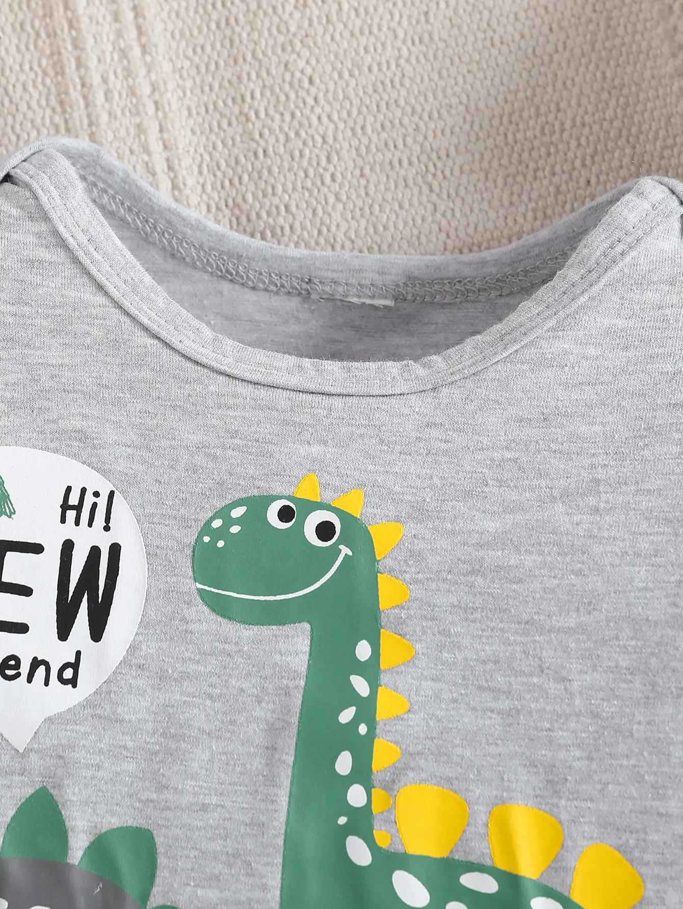 2025 New Baby Boy Dinosaur Cartoon Print Pure Color Long Pants and Matching Hat Fashionable Leisure Three-piece Set