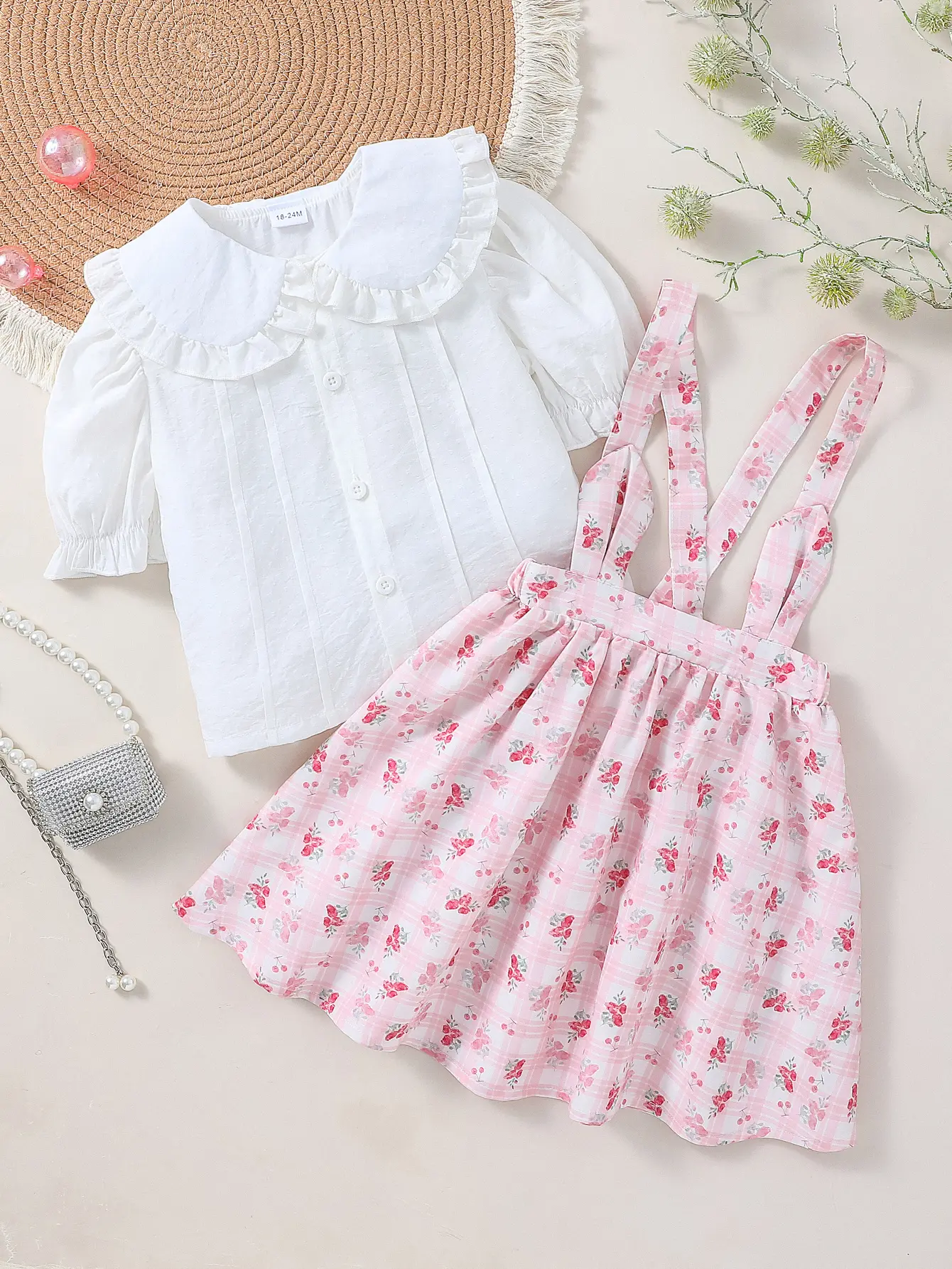 2025 New Style Girls Sets Kids Summer T-Shirt With Button+ Printing Floral Suspender Dresses For 1-6Y Cute Fashion Set