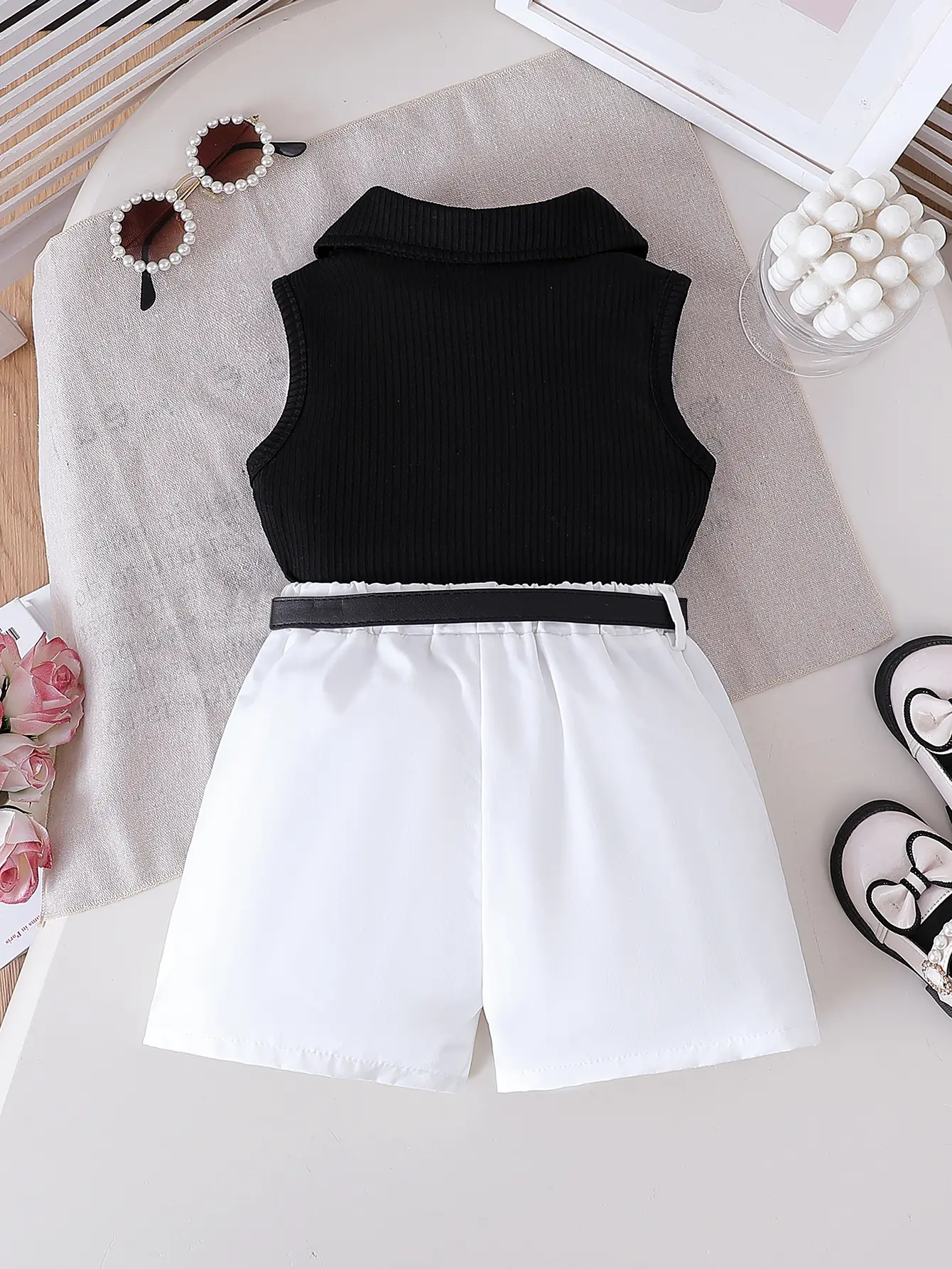 2025 Summer New Plain Sleeveless Top, Plain Casual Trousers, and Belt Three-Piece Set