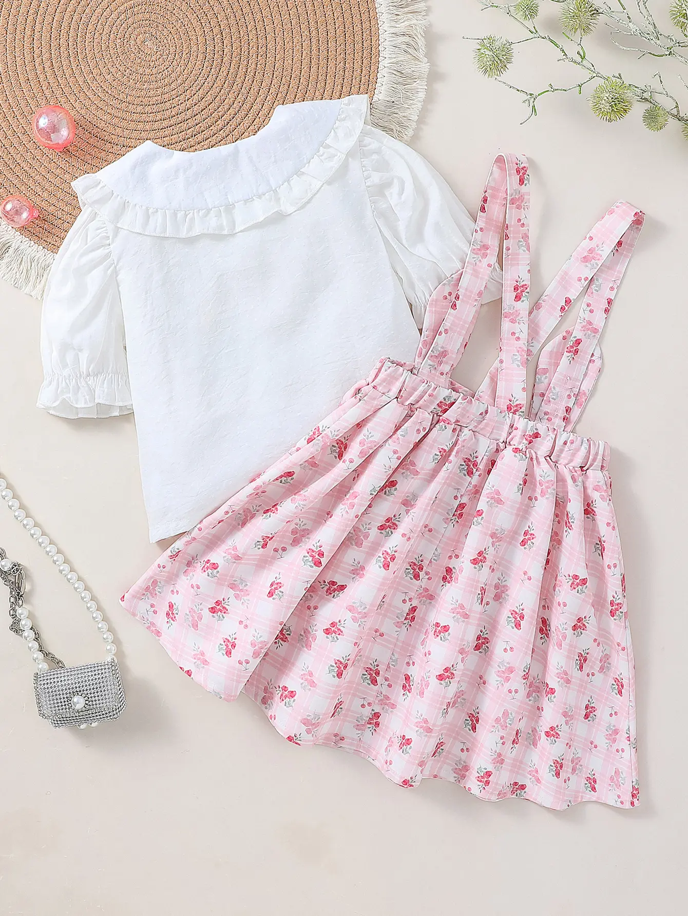 2025 New Style Girls Sets Kids Summer T-Shirt With Button+ Printing Floral Suspender Dresses For 1-6Y Cute Fashion Set