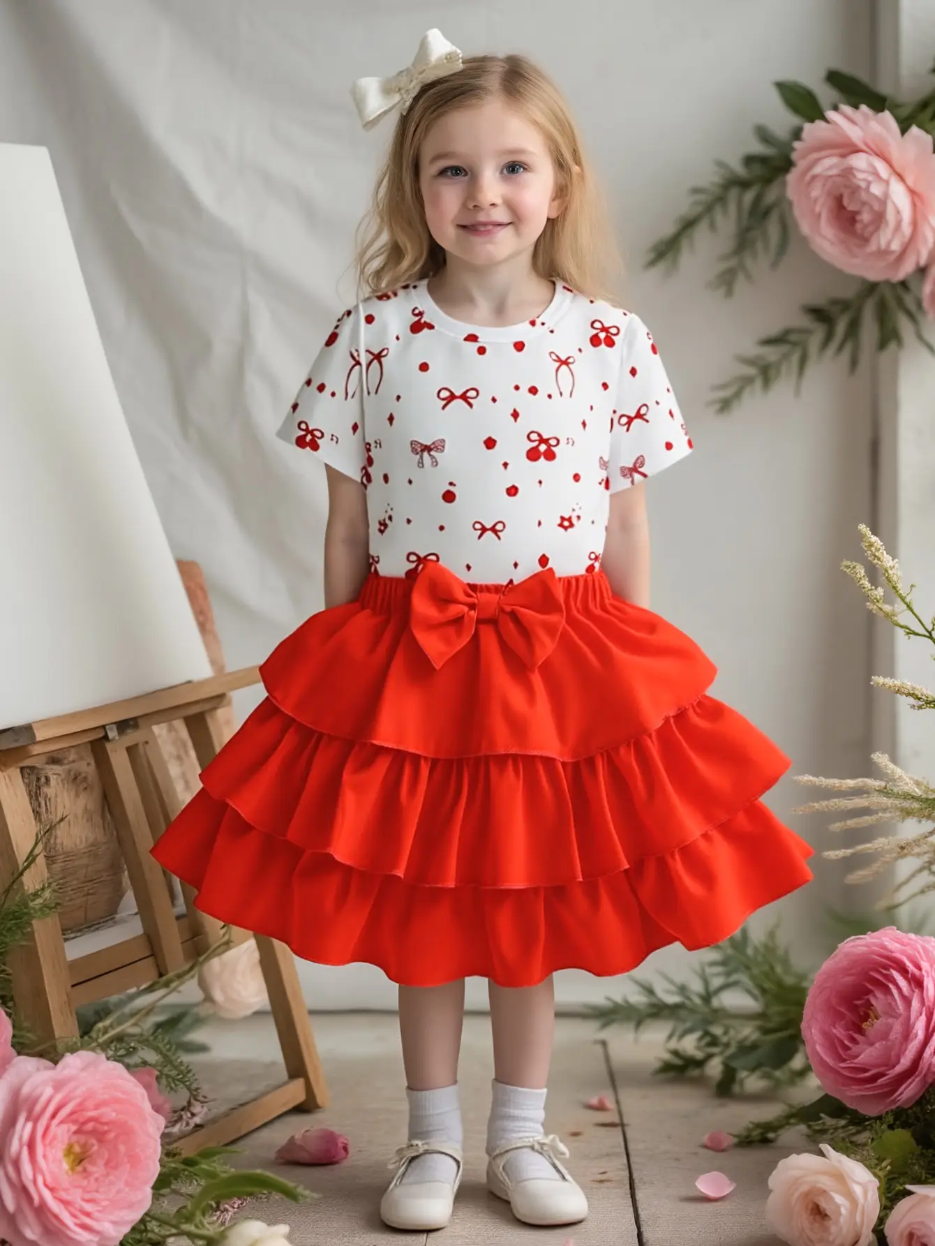 Girls’ New Summer Butterfly Print Sleeveless Top and Skirt Two-piece Cute and Sweet Set