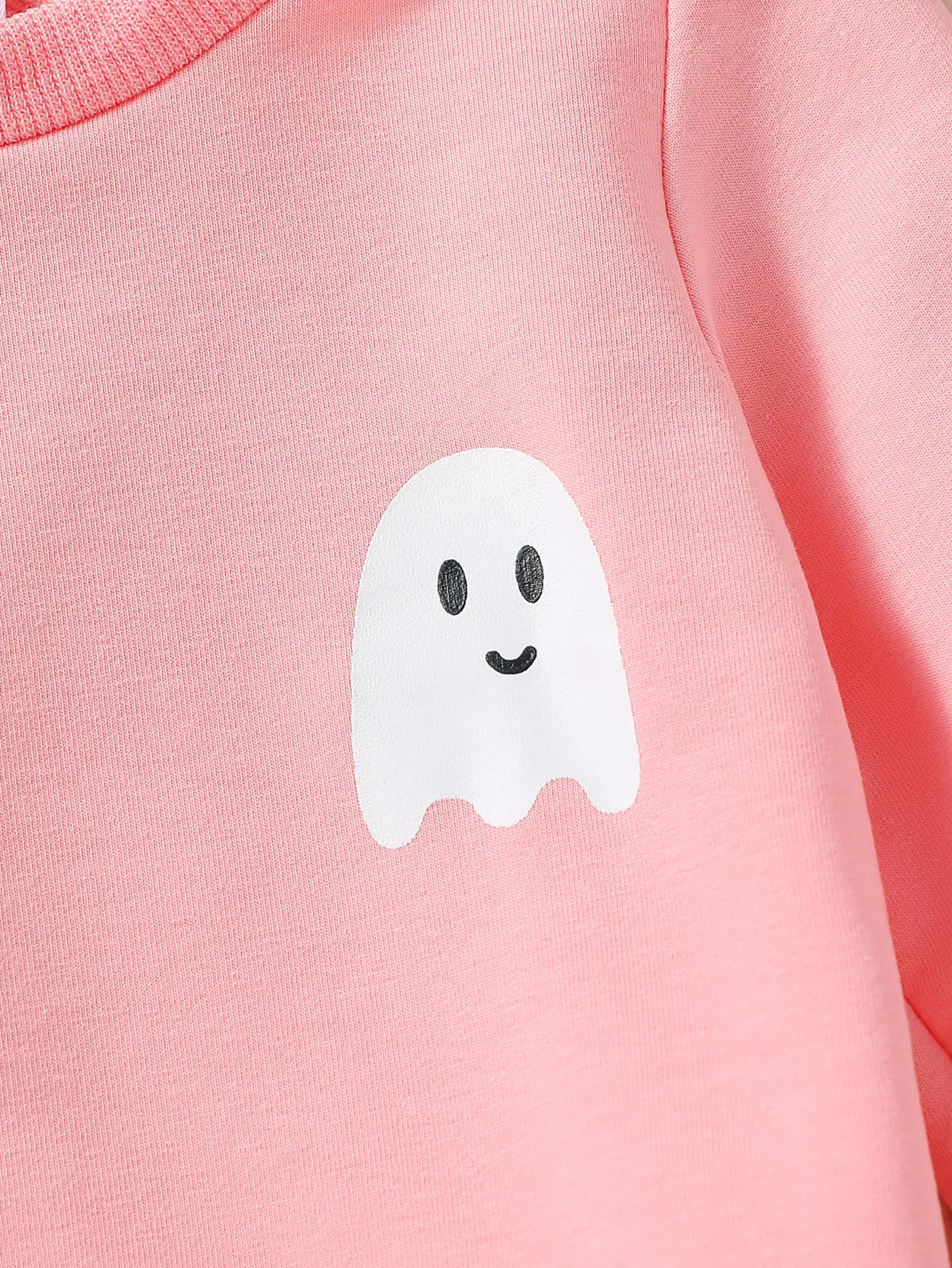2024 2Pcs Baby Autumn/Winter  Gilrs Pink Long Sleeve Print Ghost Sweatshirt Set For Halloween Day Clothing
