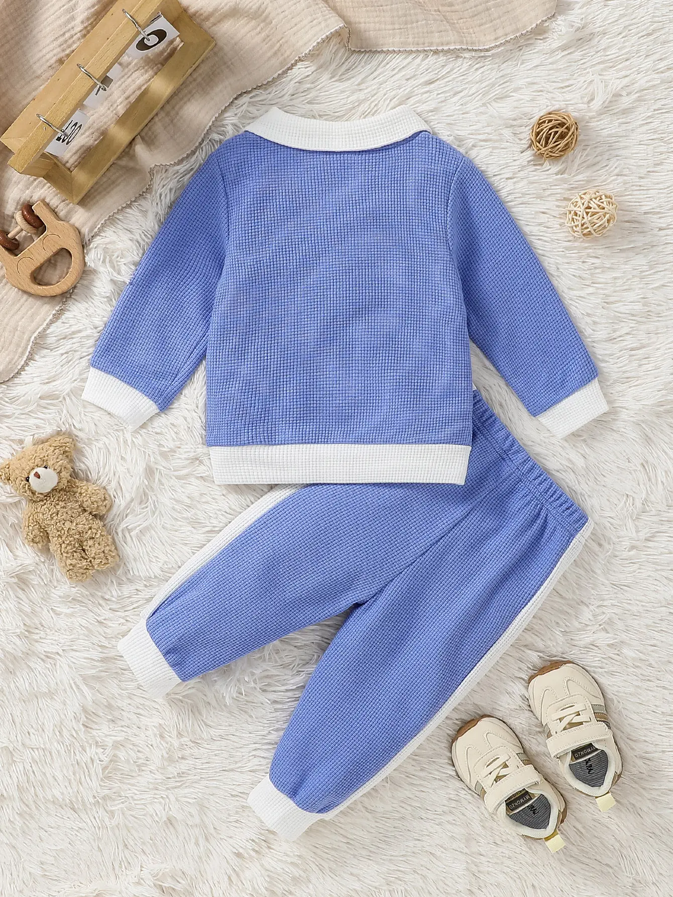 2024 Toddler Baby Boy 2Pcs Tracksuits Casual Long Sleeve Collared Sweatshirt With Button Long Pants Set Children Cotton
