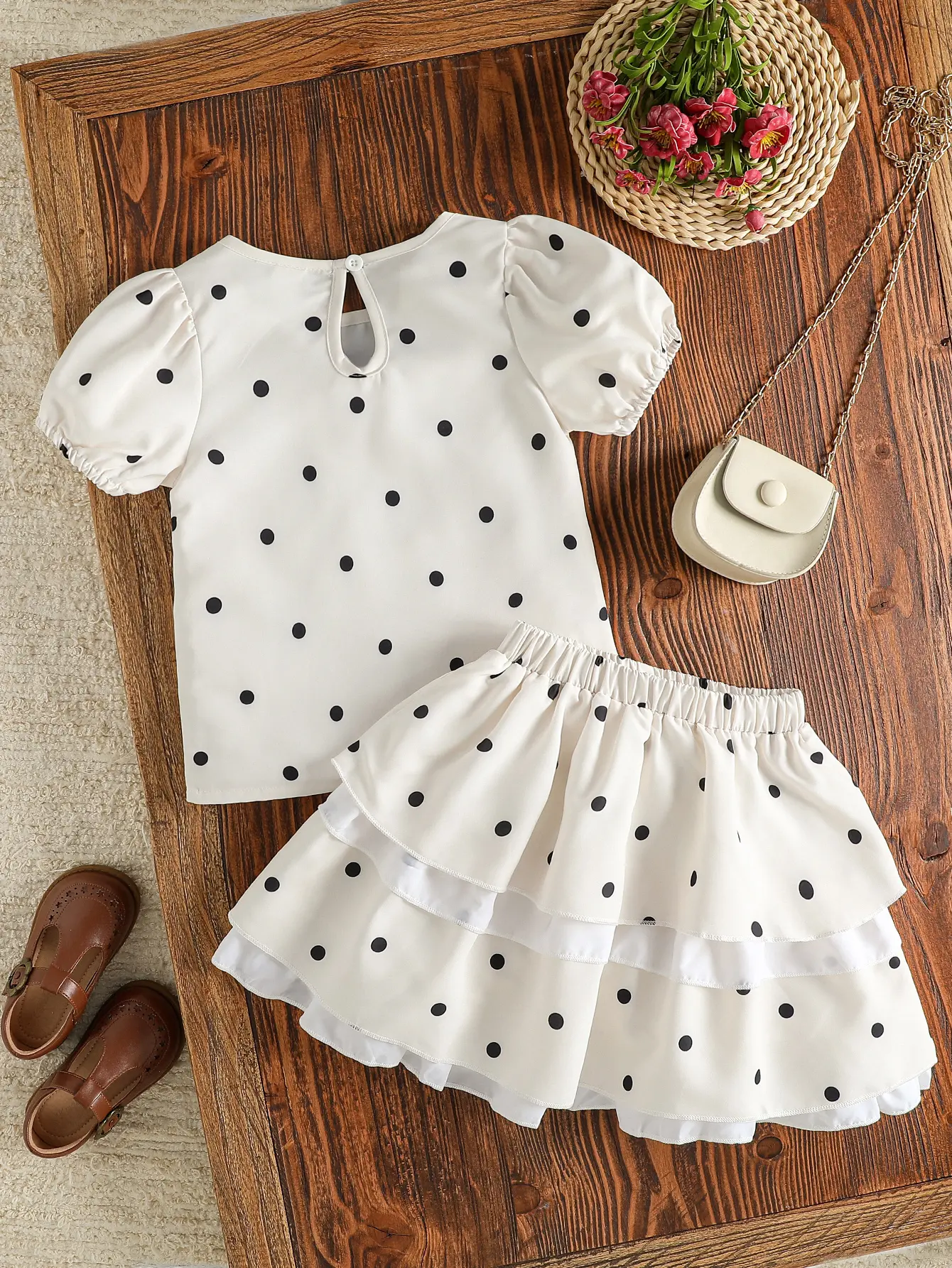 2025 New Summer Polka Dot Printed Short-sleeved T-shirt and Pleated Skirt, Casual and Versatile Two-piece Set