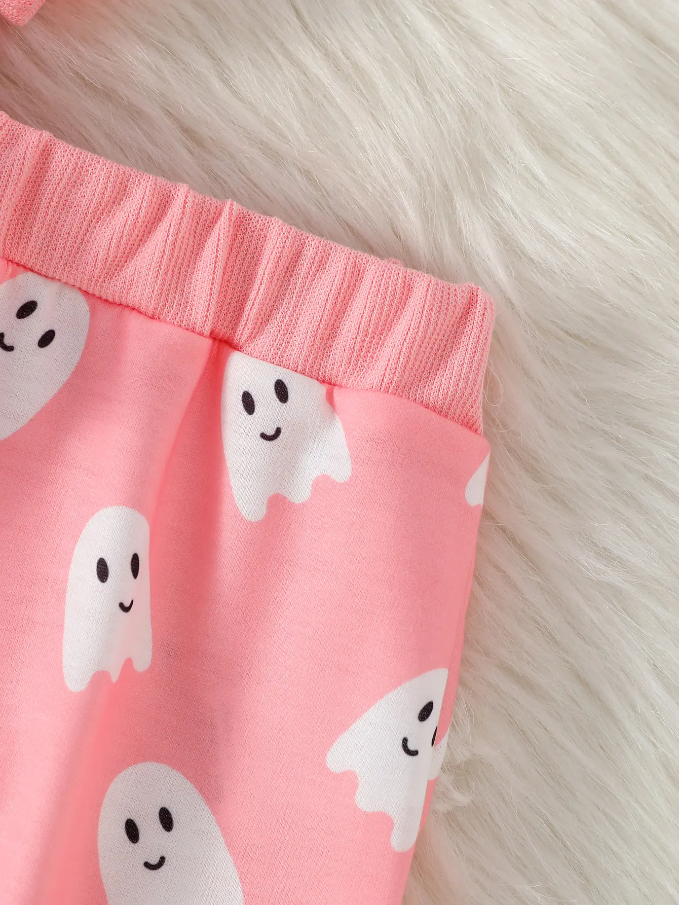 2024 2Pcs Baby Autumn/Winter  Gilrs Pink Long Sleeve Print Ghost Sweatshirt Set For Halloween Day Clothing