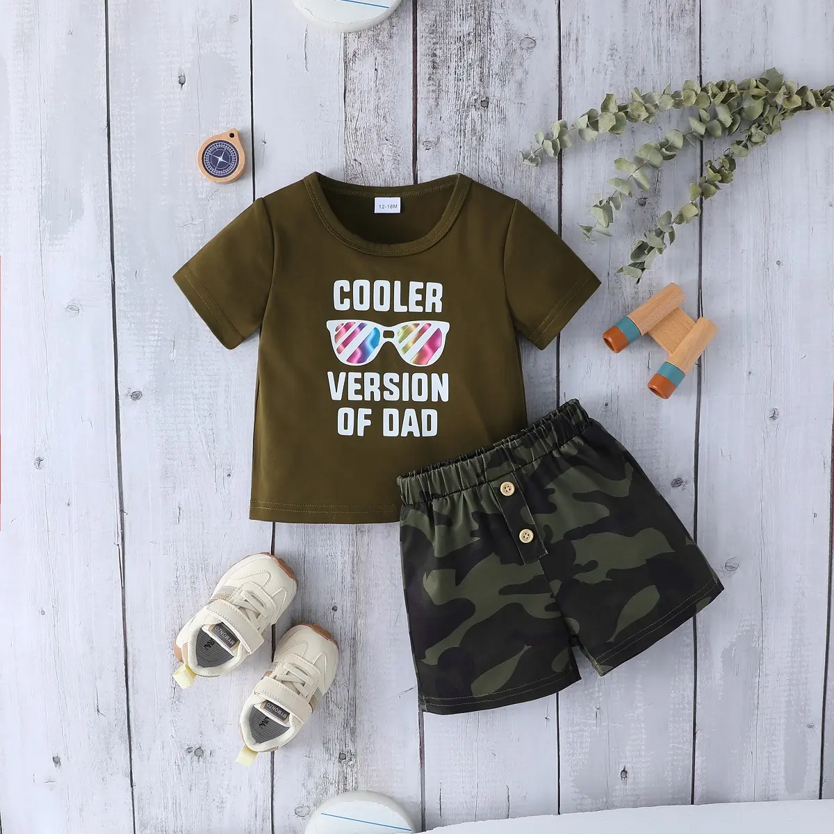 Boys’ Summer New Arrival Letter Print Short Sleeve T-shirt + Camouflage Shorts Casual Fashion Set