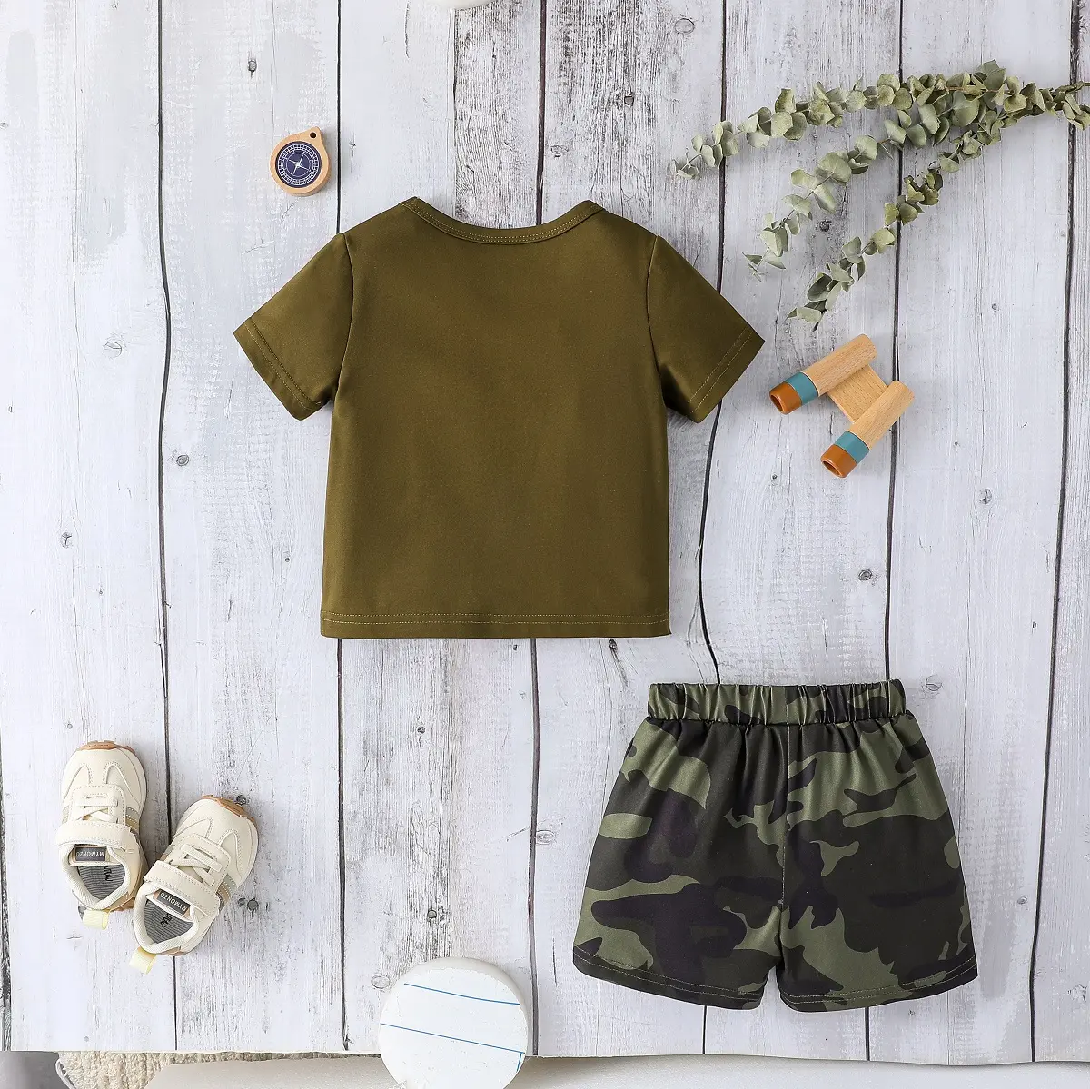 Boys’ Summer New Arrival Letter Print Short Sleeve T-shirt + Camouflage Shorts Casual Fashion Set