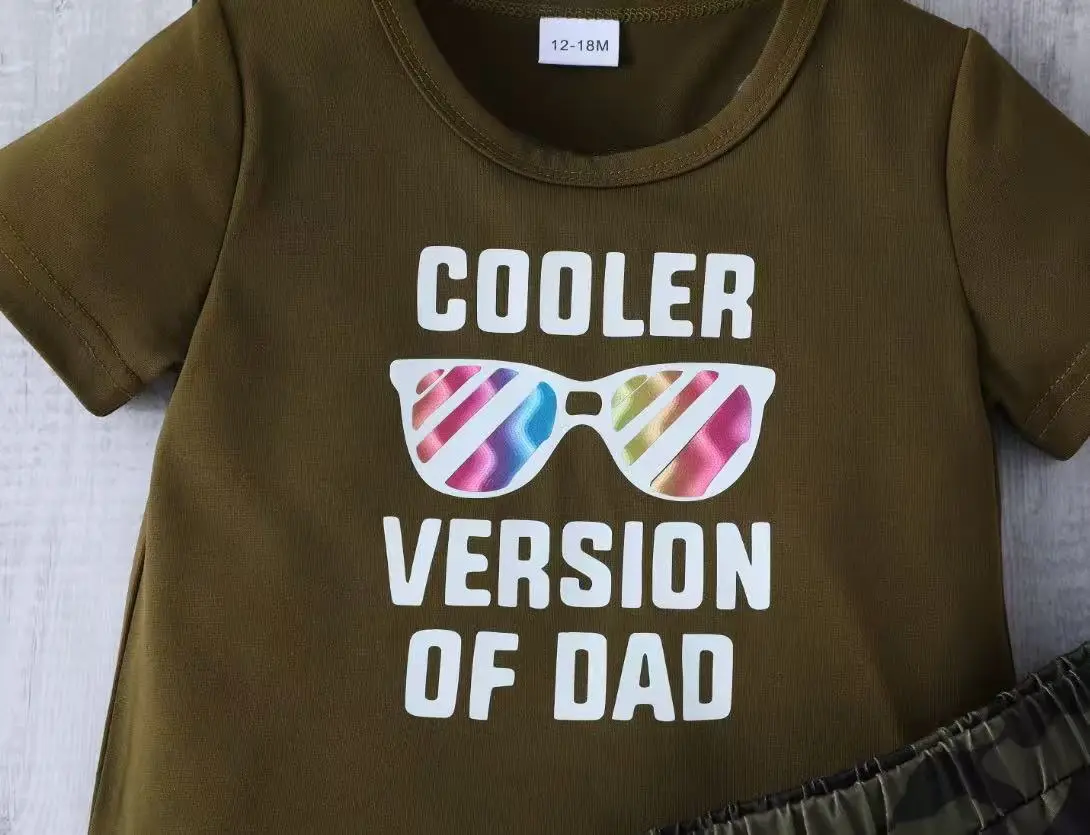 Boys’ Summer New Arrival Letter Print Short Sleeve T-shirt + Camouflage Shorts Casual Fashion Set