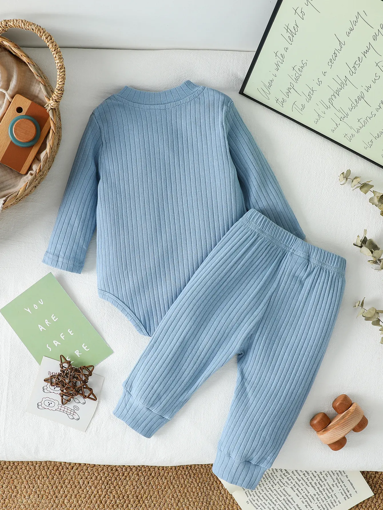 Infant Newborn  Cotton Baby Girl Boy Spring Autumn Ribbed/Plaid Solid Clothes Sets Long Sleeve Bodysuits &Pants 2PCs Outfits
