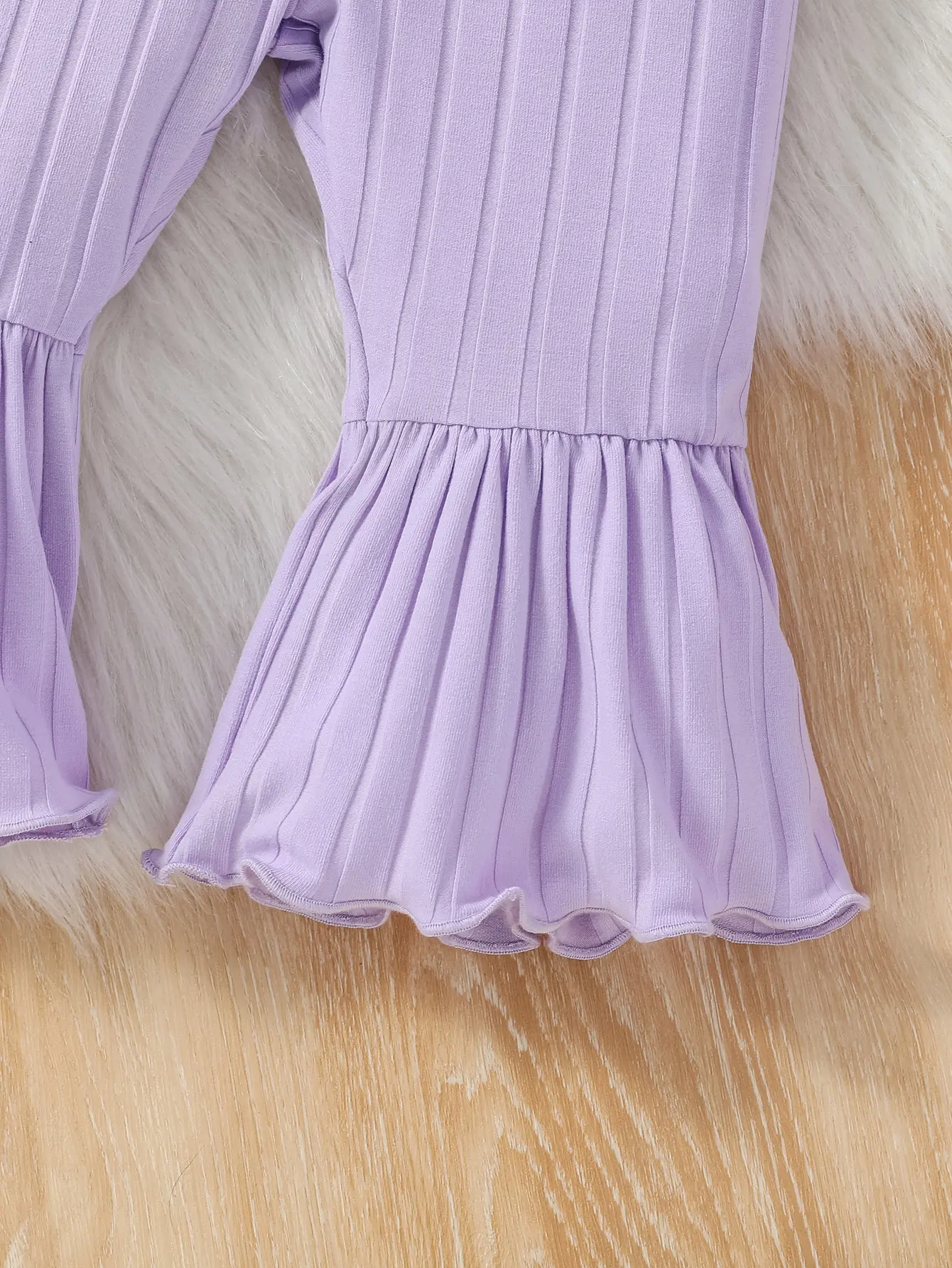 2Pcs Baby Girl Outdoor Fall Clothing Children Fashion Long Sleeve T-shirt + Wide-Leg Flared Pants Solid Suits