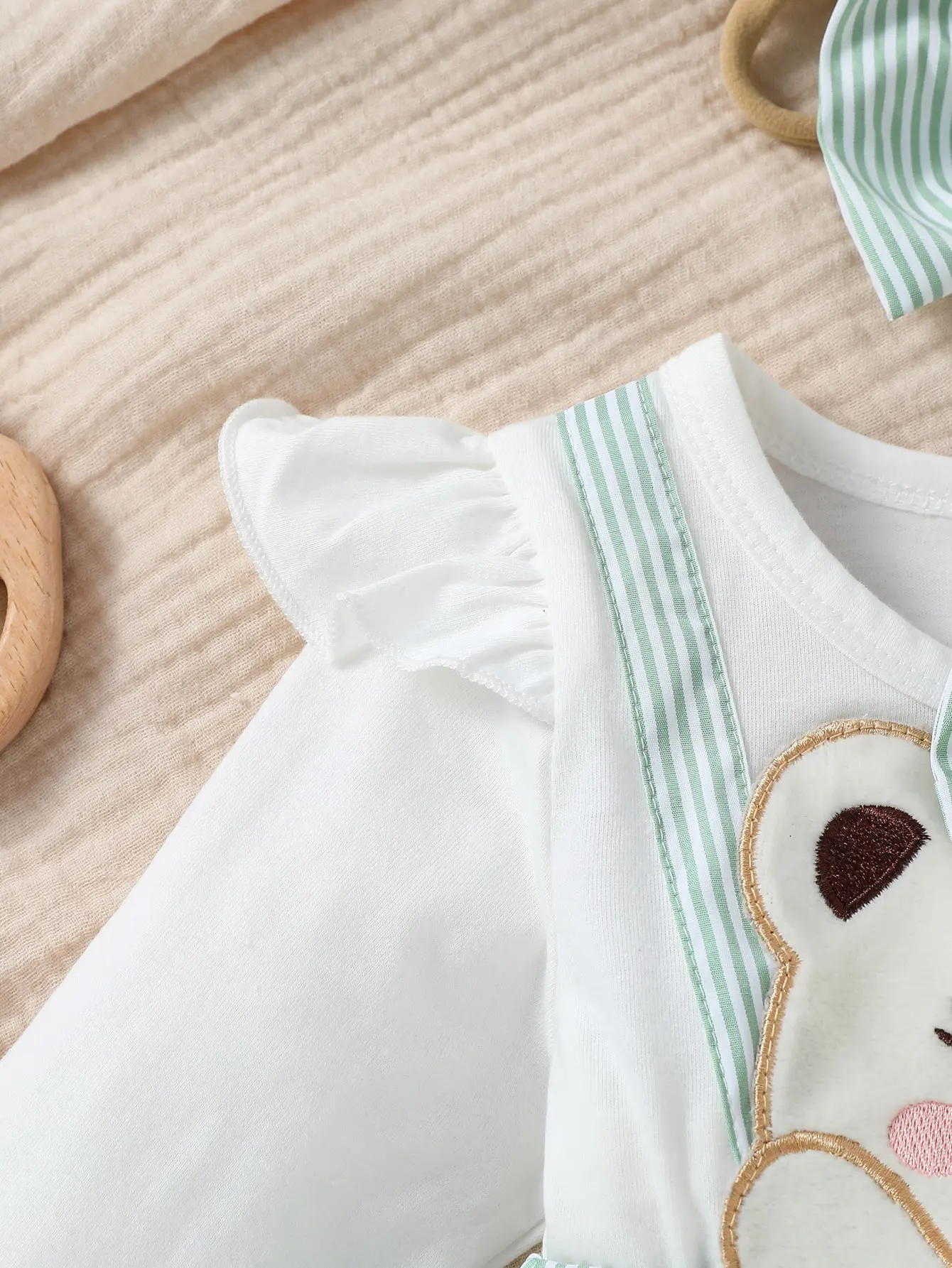 2Pcs 2024 Baby Gilrs Long Sleeve Fall Stamp Type Bear Cute Jumpsuit With Bow For Casual Daily Wear Romper +Headband