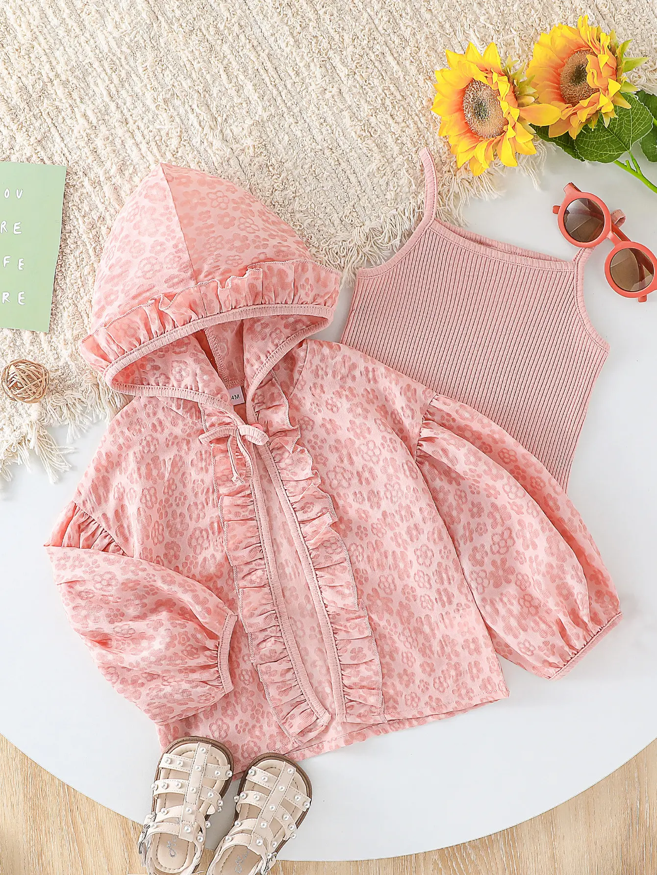 2Pcs Girls Summer Sunscreen jacket Outerwear Korean Children Thin Printed Floral Hooded sweatshirtFor 1-6Y Fashion Clothing Wear