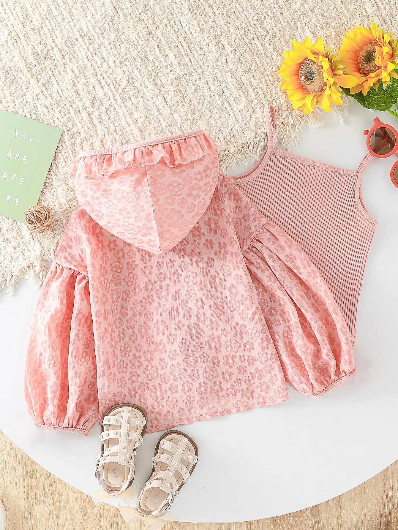 2Pcs Girls Summer Sunscreen jacket Outerwear Korean Children Thin Printed Floral Hooded sweatshirtFor 1-6Y Fashion Clothing Wear