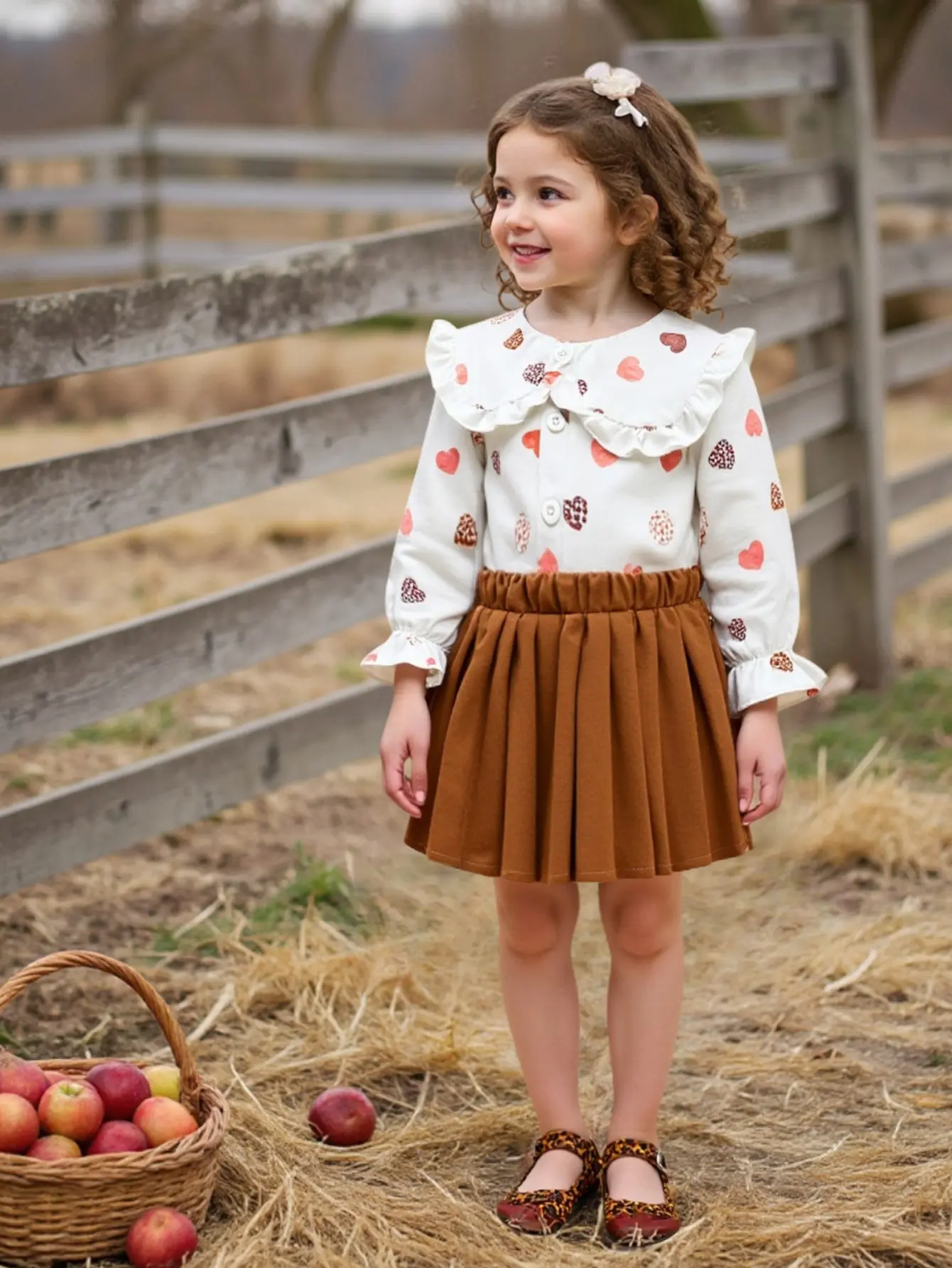 2-Pieces Baby Girls Long Sleeve Print Heart T-shirt Summer +Pleated Skirt Outfit Sets For 1-3Y Clothing Fashion Casual Suit