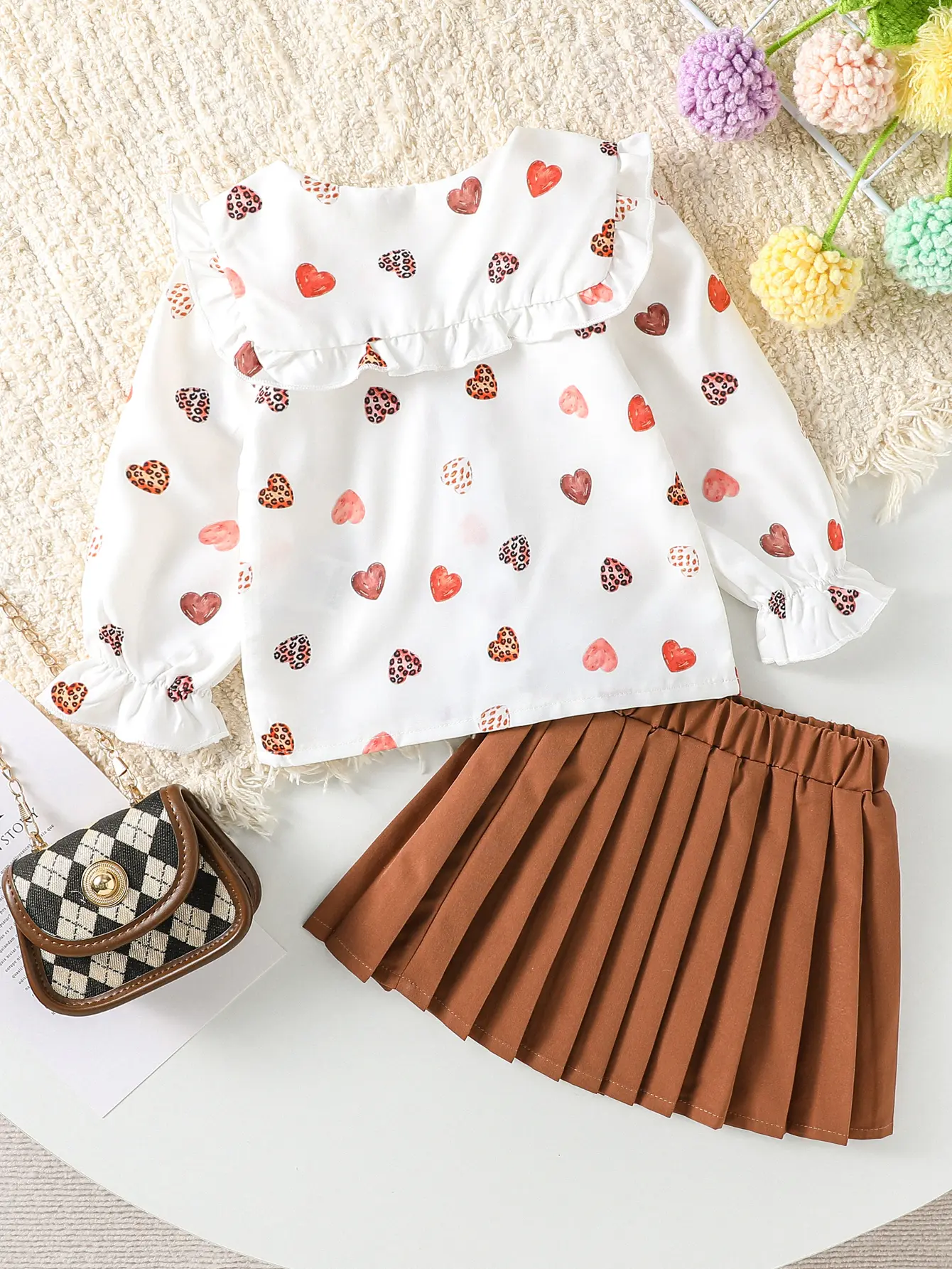 2-Pieces Baby Girls Long Sleeve Print Heart T-shirt Summer +Pleated Skirt Outfit Sets For 1-3Y Clothing Fashion Casual Suit
