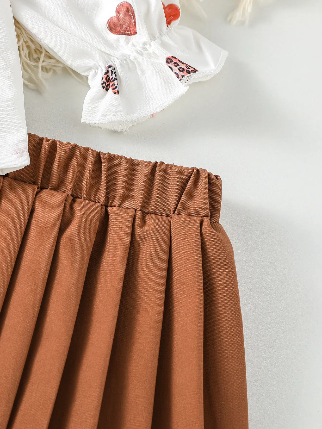 2-Pieces Baby Girls Long Sleeve Print Heart T-shirt Summer +Pleated Skirt Outfit Sets For 1-3Y Clothing Fashion Casual Suit