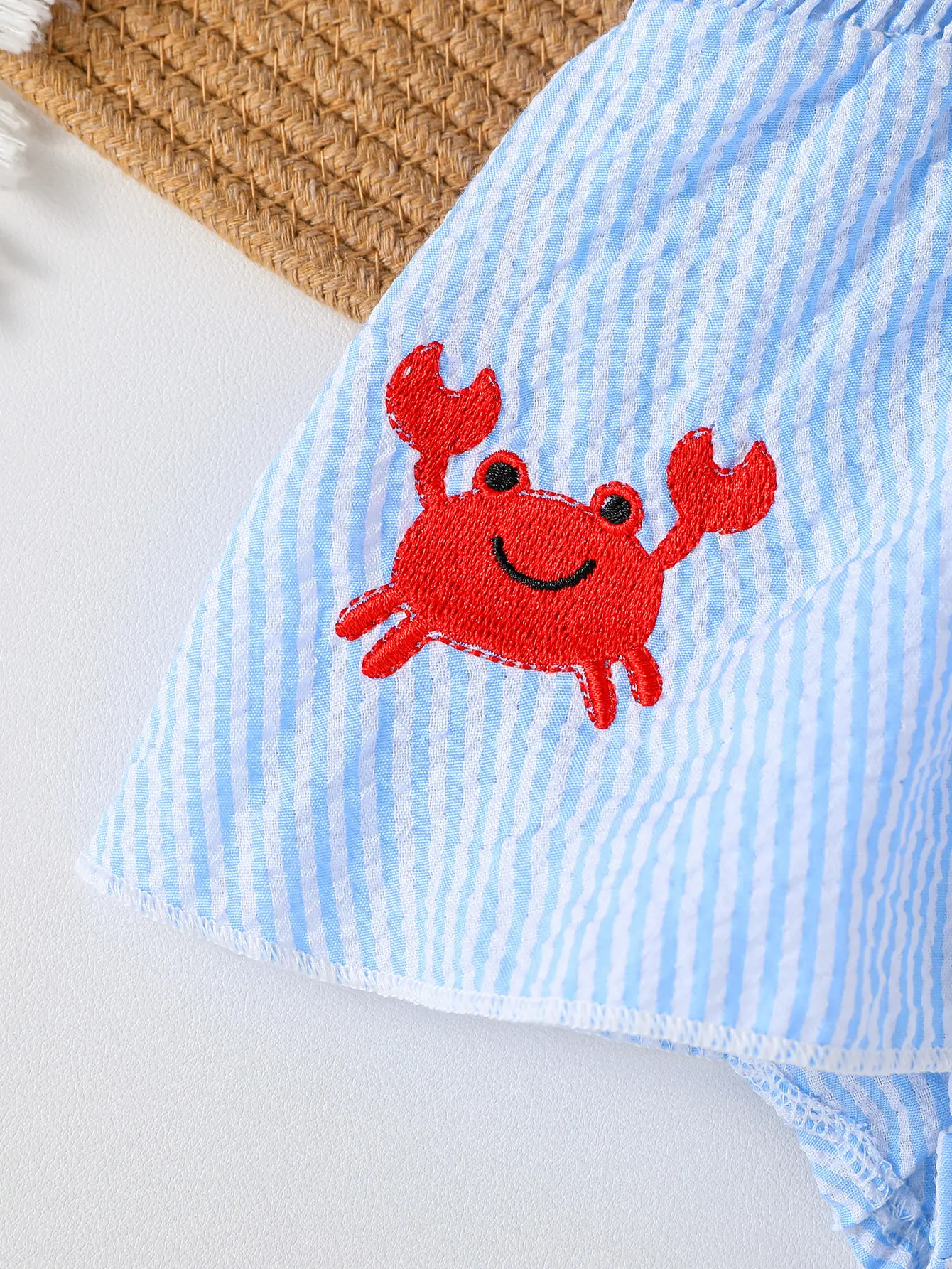 Baby Girls Summer 2025 Active Sleeveless Crab Embroidery Striped Print Sleeveless Casual Dresses For 0-1Y Clothes+Headband