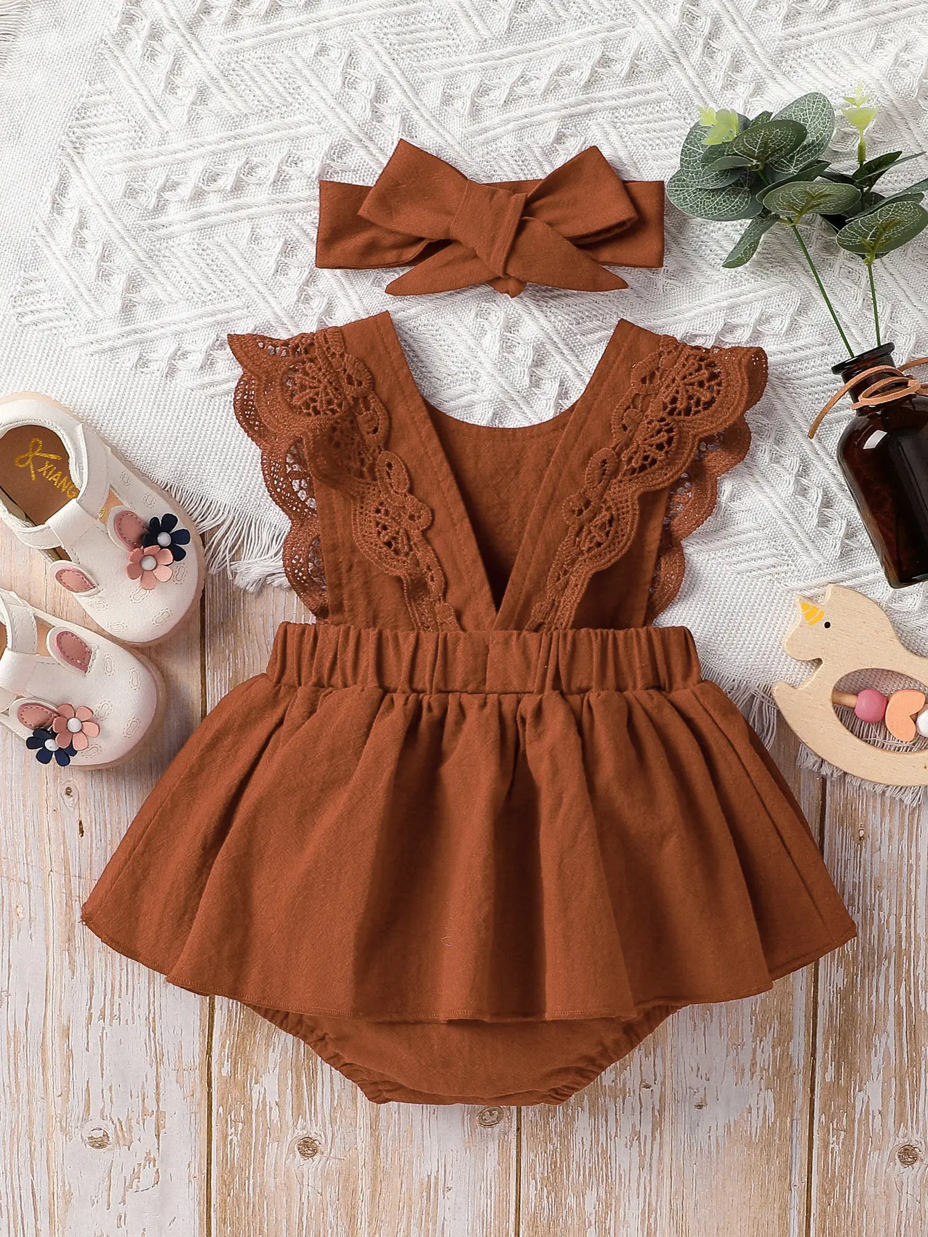 Baby girl summer 3-24M leisure and simplicity pure color Classic Cute Vacation Outdoor dress+hair band