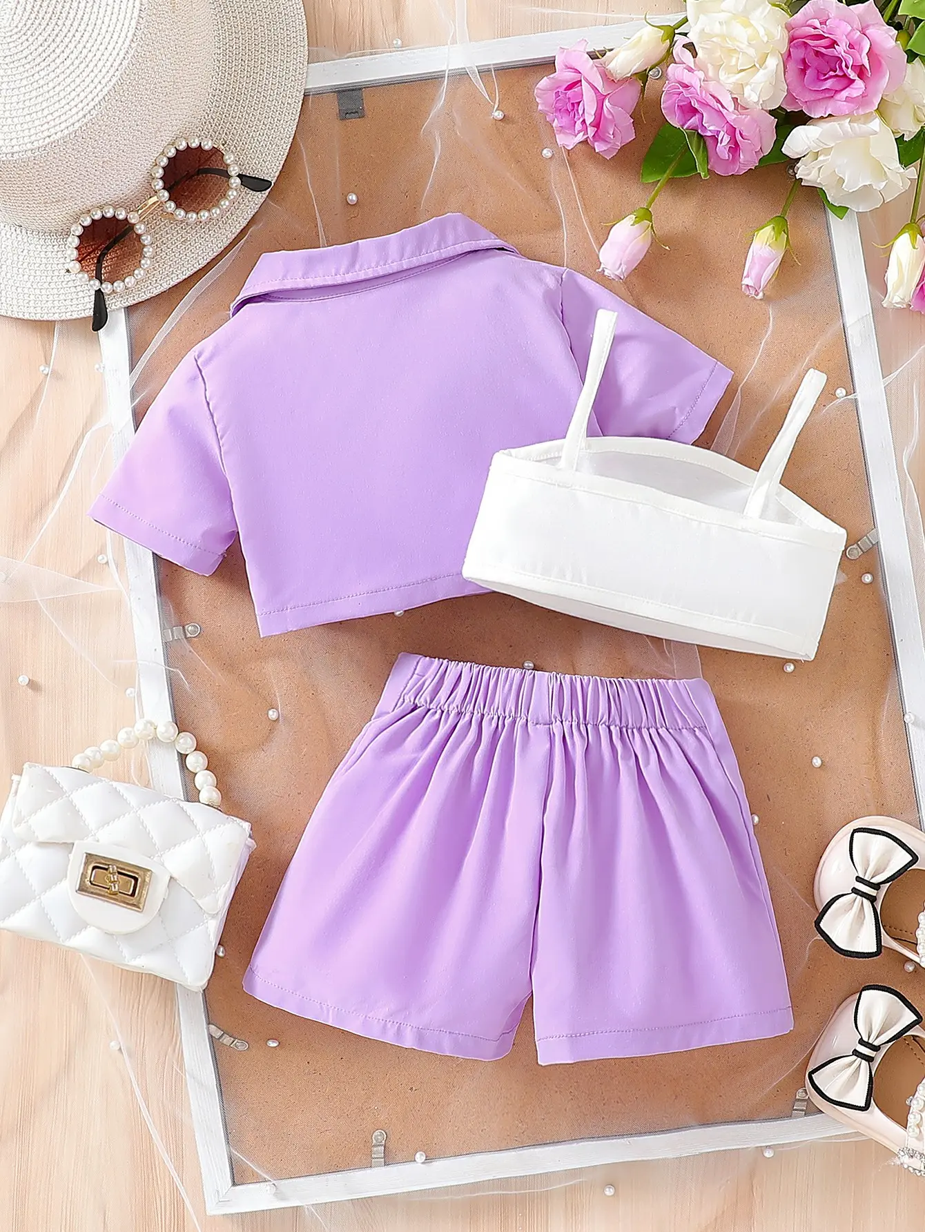Children’s New Summer Pure Color T - shirt, Shorts and Pants Three - piece Set for Baby Girls