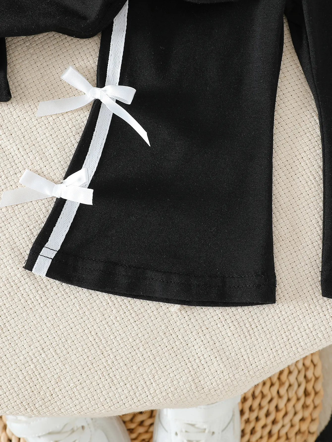 2025 Summer New Solid Color Bowknot Short-Sleeved T-Shirt and Solid Color Flared Long Pants Two-Piece Set