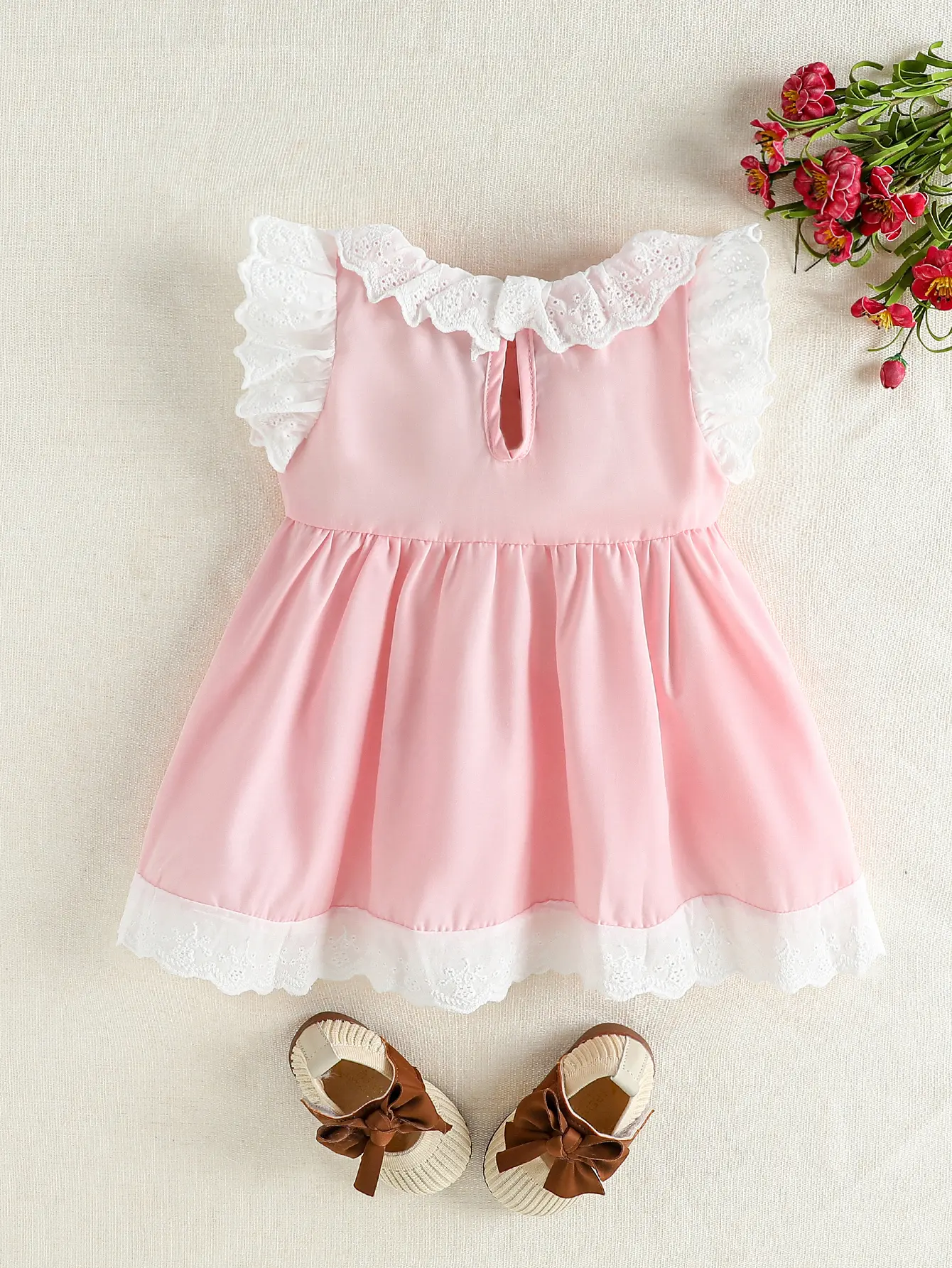 2025 Summer Pink Ruffled Collar Doll Dress for Baby Girl, Cute Princess Sleeveless Vest Dress