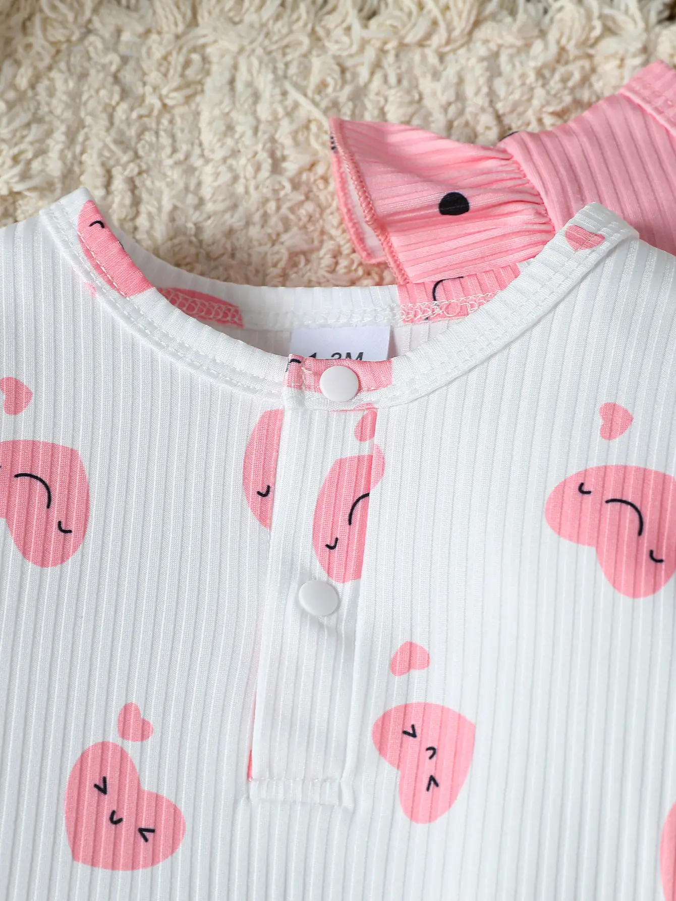 2Pcs Baby Girl Romper Jumpsuit  Autumn Ribbed Ruffle Long Sleeve Heart Print Bodysuit Newborn Infant Girls Cute Daily Clothes