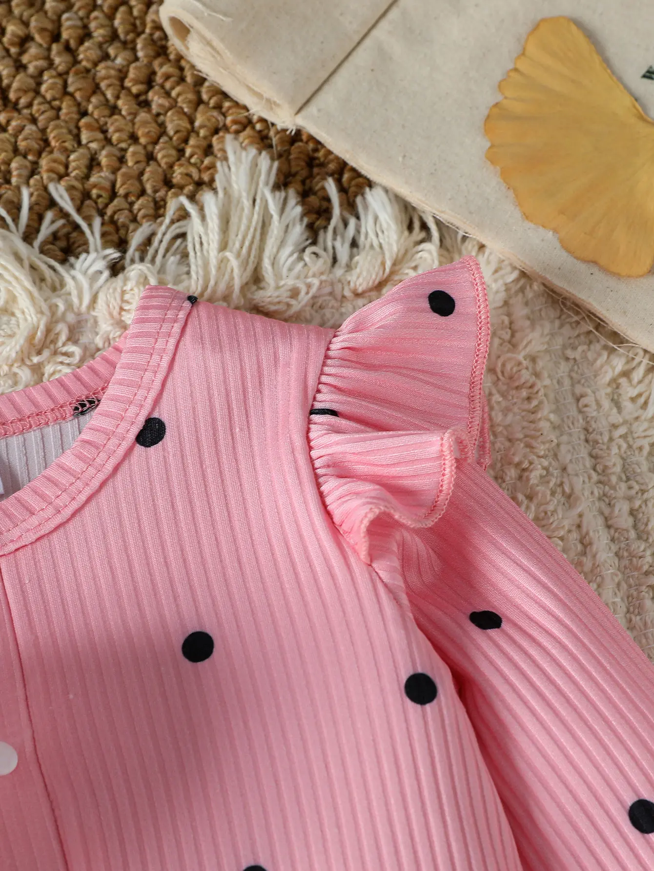2Pcs Baby Girl Romper Jumpsuit  Autumn Ribbed Ruffle Long Sleeve Heart Print Bodysuit Newborn Infant Girls Cute Daily Clothes