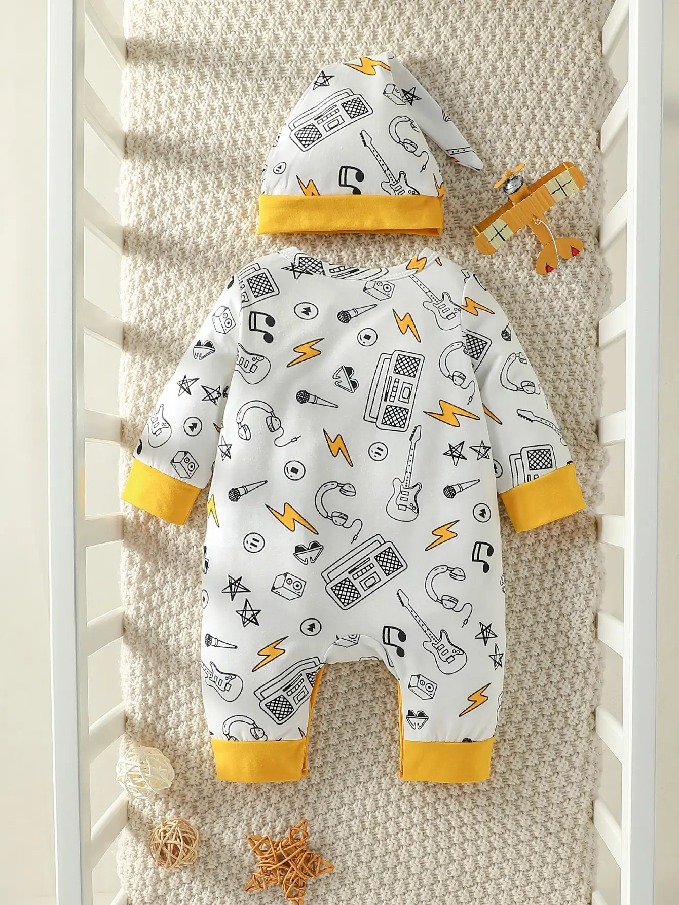 2PCS Baby Boys Spring/ Autumn Long Sleeve Print Cartoon Cute Jumpsuit Newborn-6M Daily Wear+Cat