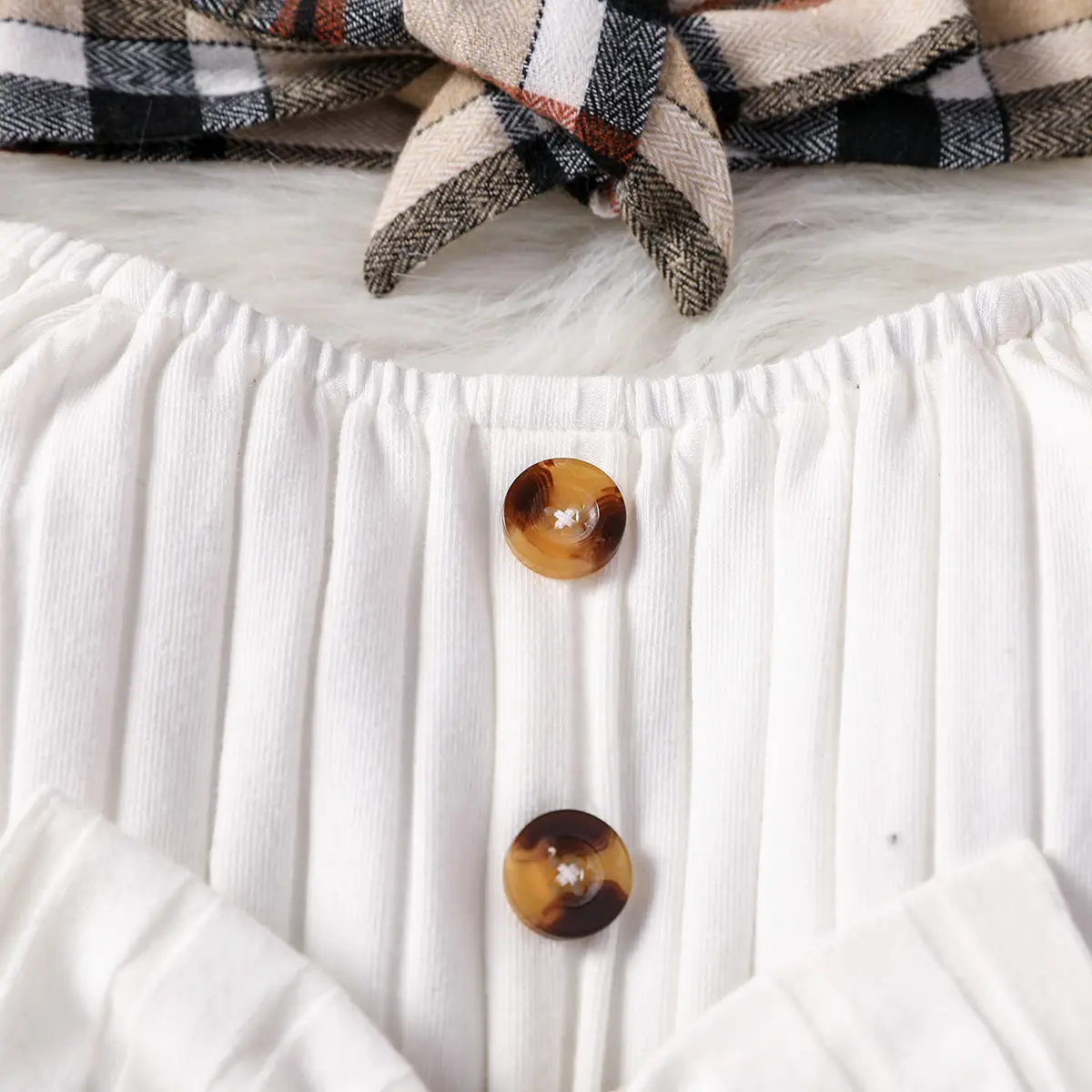 Baby Girls Autumn/Spring Long Sleeve With Bow Elegant Plaid  Streetwear Dress+headband
