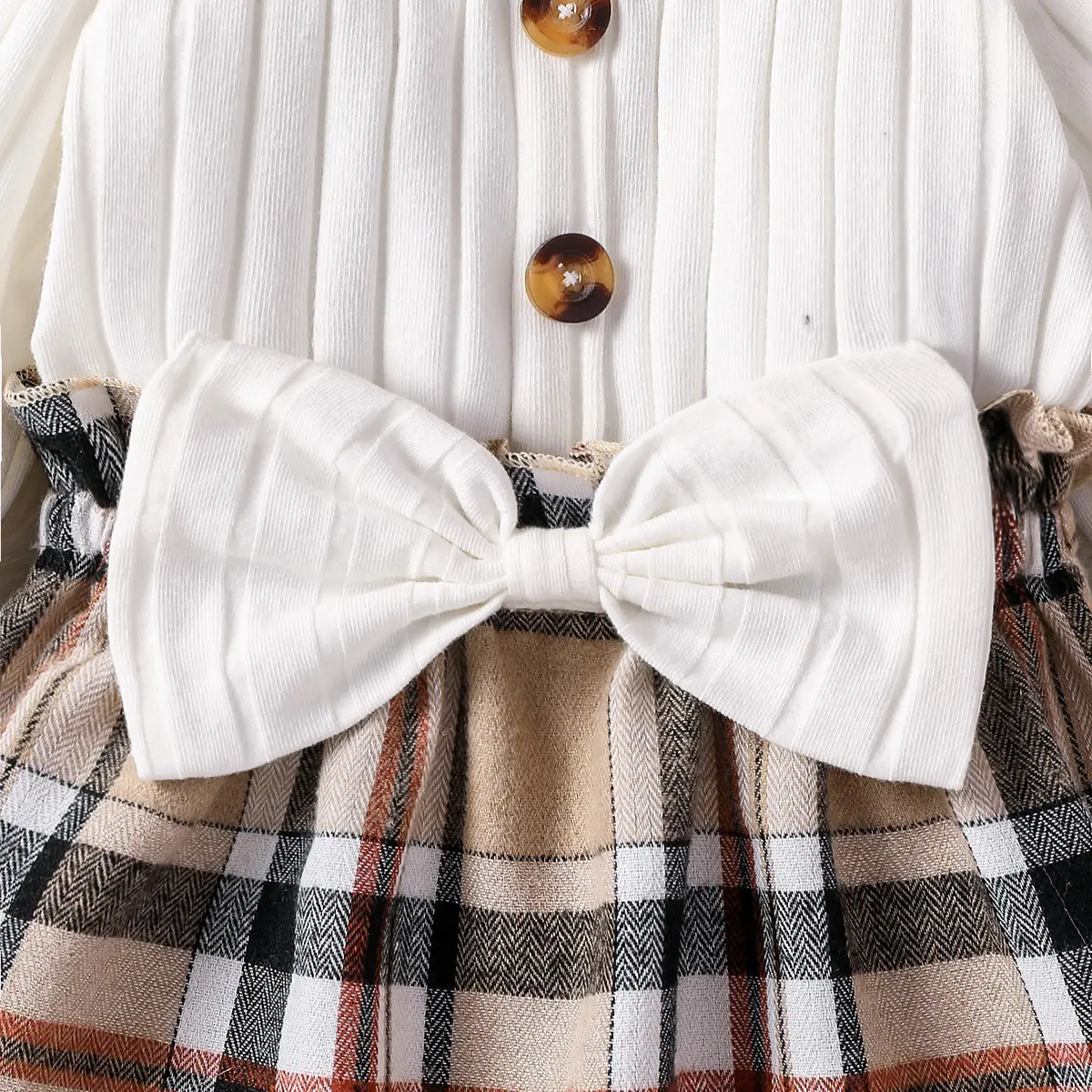 Baby Girls Autumn/Spring Long Sleeve With Bow Elegant Plaid  Streetwear Dress+headband