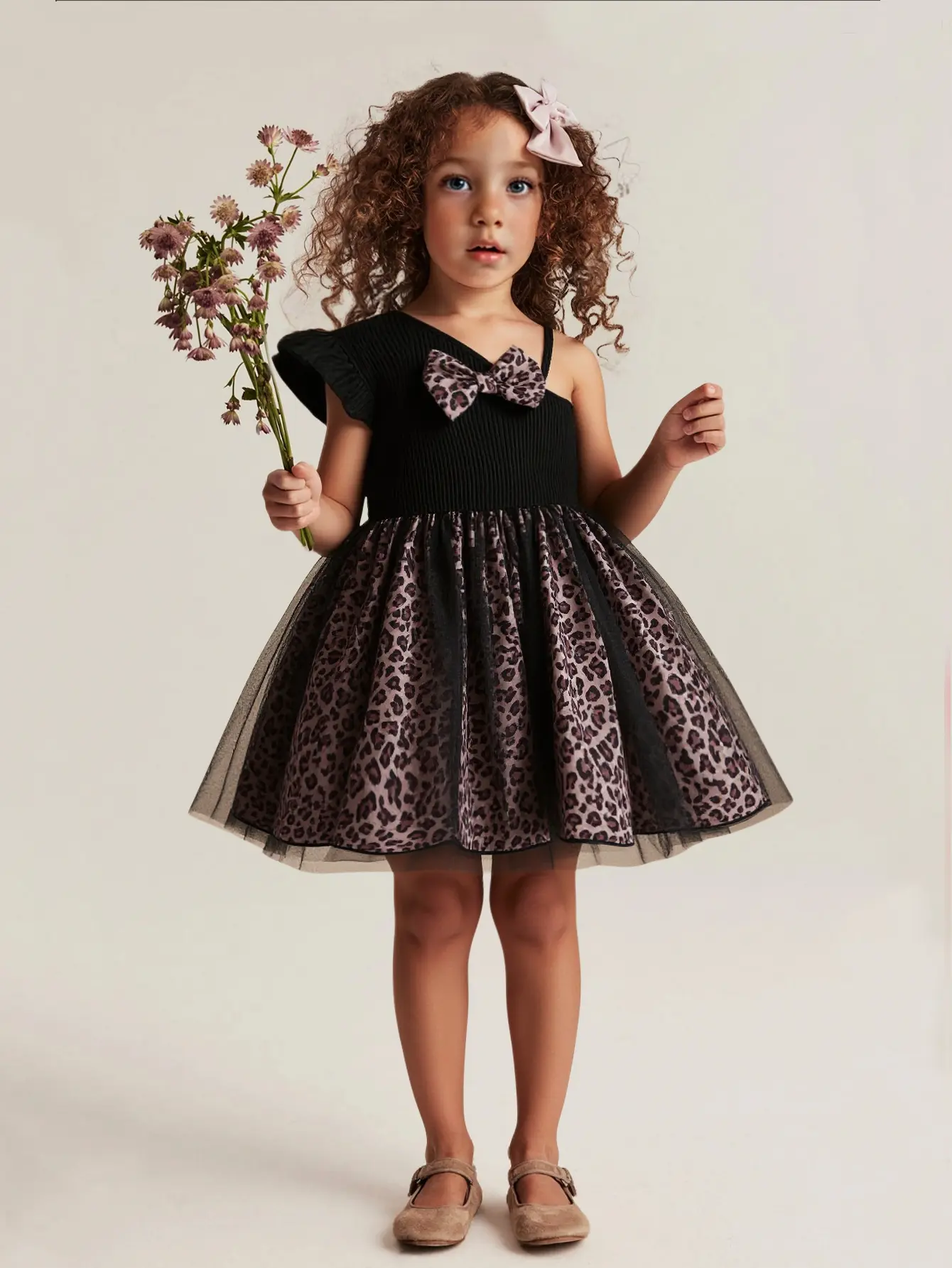 Girls 2025 Kids Fashion Streetwear Summer Sleeveless With Bow Leopard  Shoulderless Princess Dresses For 1-6Y Children Clothes
