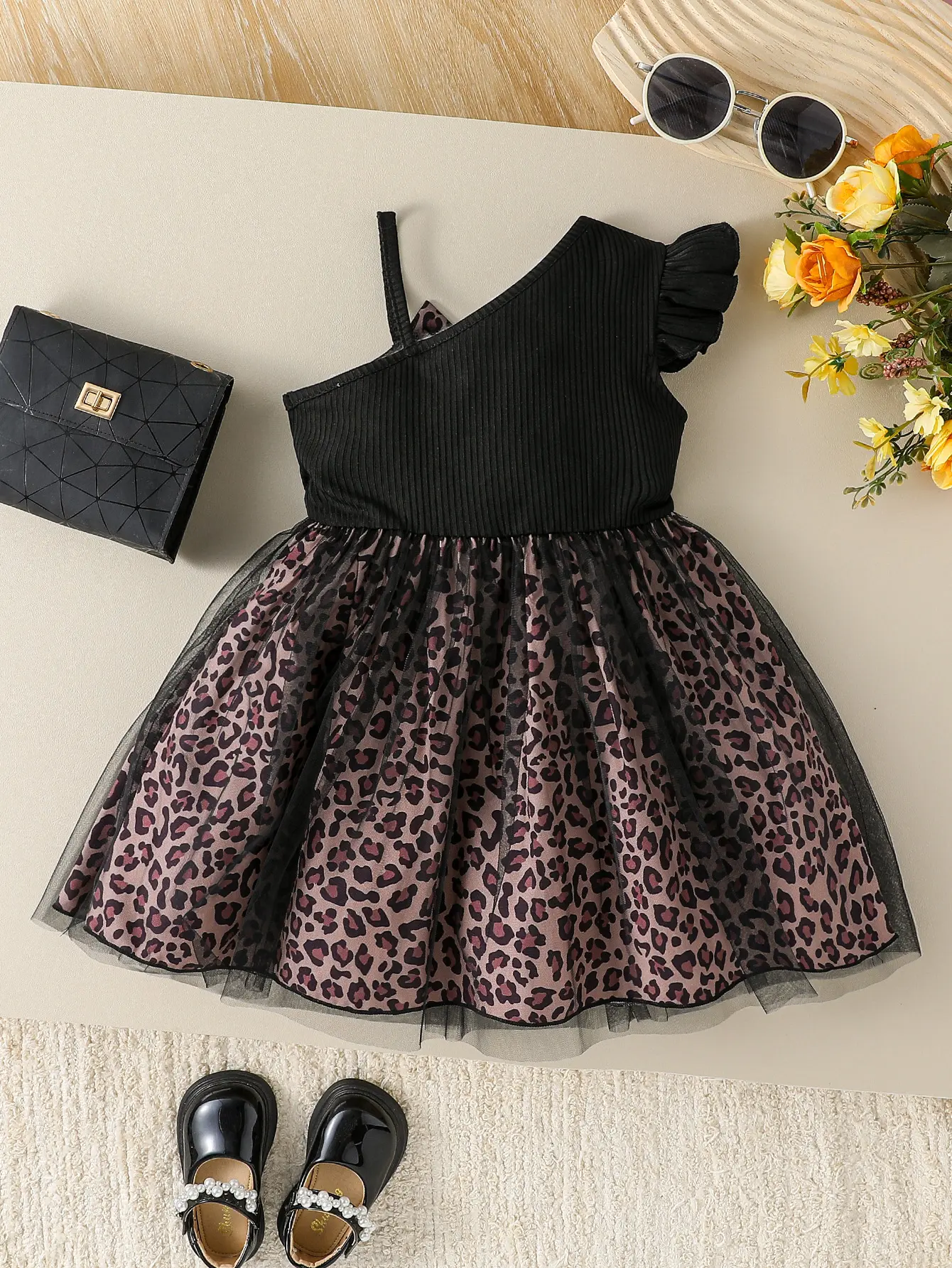 Girls 2025 Kids Fashion Streetwear Summer Sleeveless With Bow Leopard  Shoulderless Princess Dresses For 1-6Y Children Clothes