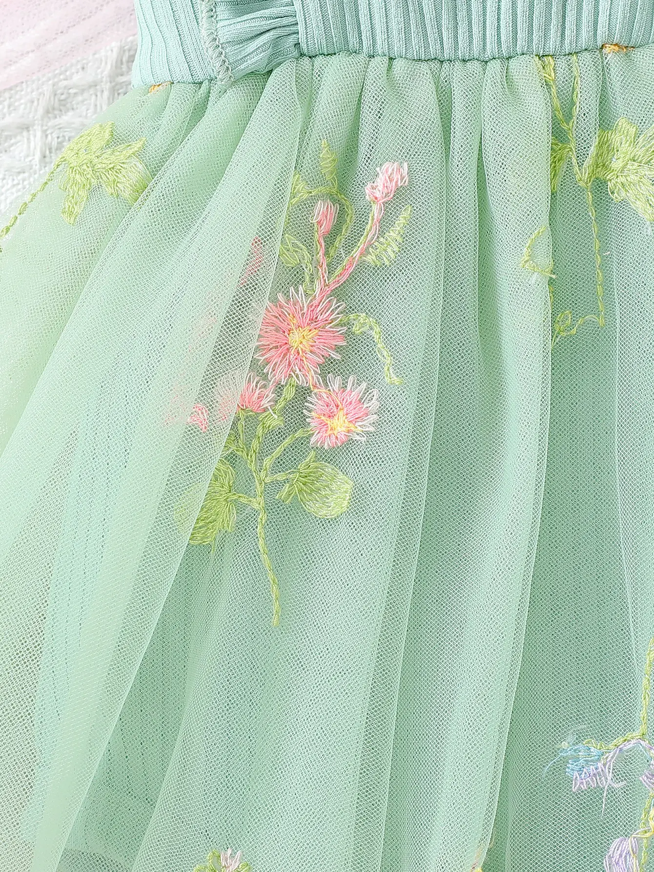 2025 Summer Baby Girl Netted Dress with Korean Style 3D Flower Embroidery Straps and Matching Headband 2-Piece Set