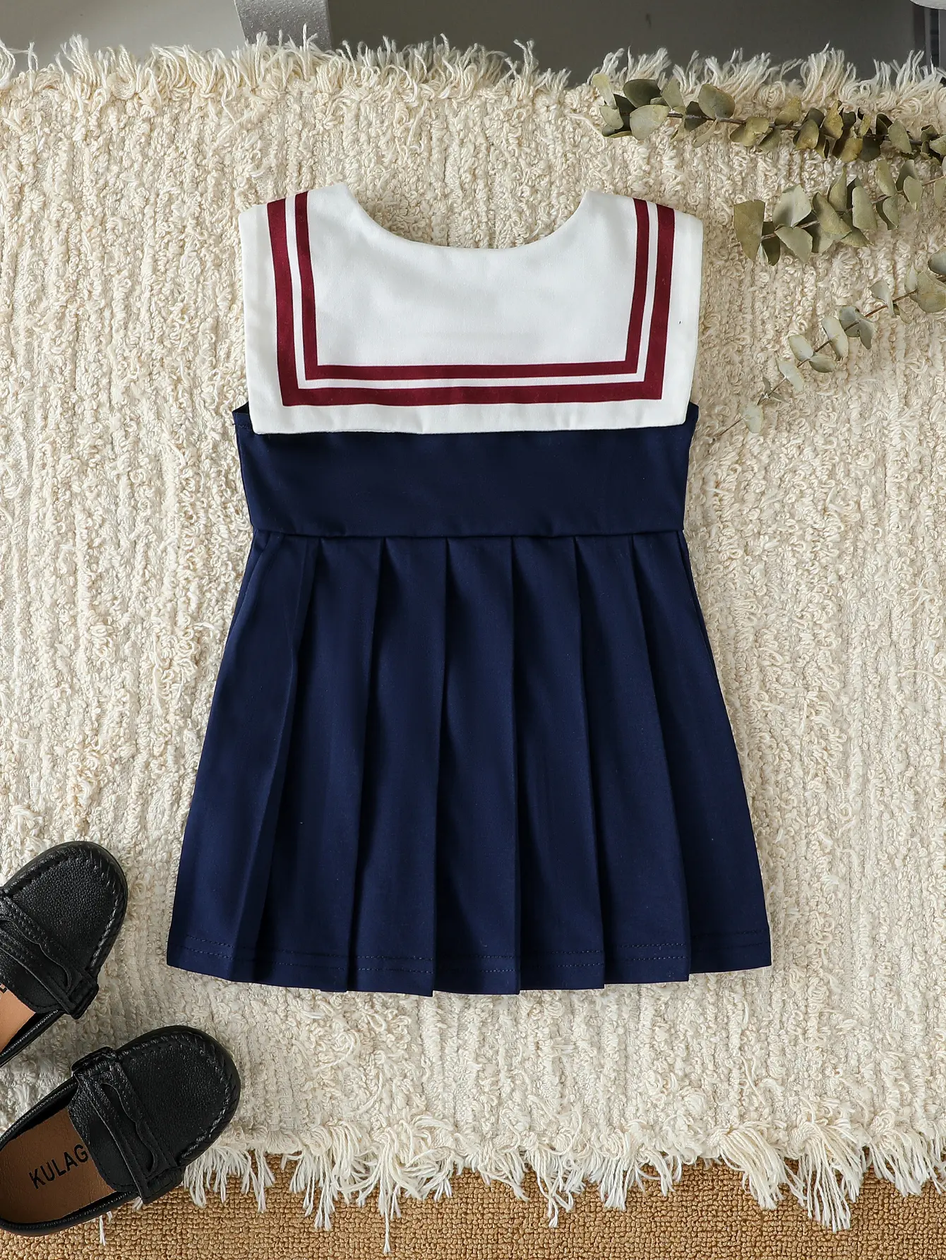 Summer Sleeveless Baby Girls Vest Dress with  Bow  Navy Collar And Pleated Skirt Sweet Princess Style Children's Outfit Clothes