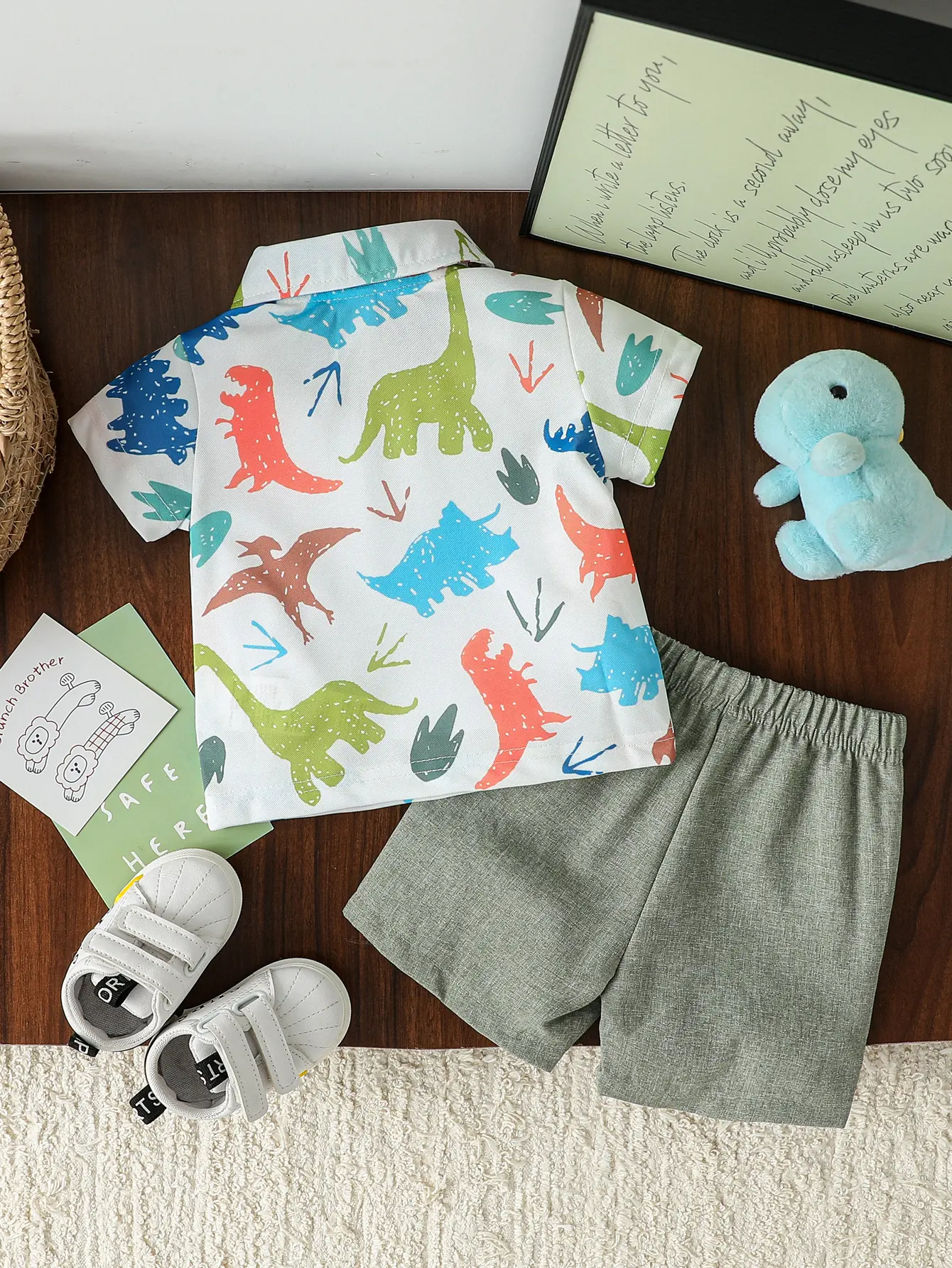 2025 Summer Cool Baby Boys Pullover Short Sleeves Dinosaur Prints Two-Piece Suit For 1-3Y Cute Clothes Sets