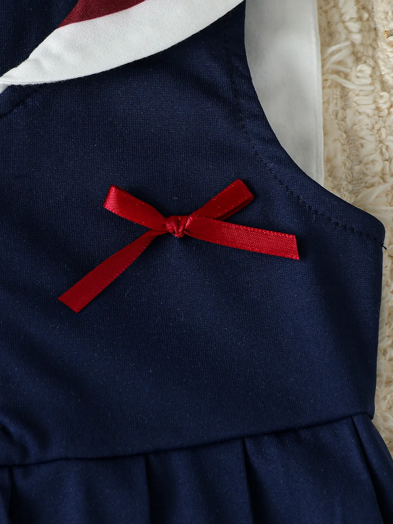Summer Sleeveless Baby Girls Vest Dress with  Bow  Navy Collar And Pleated Skirt Sweet Princess Style Children's Outfit Clothes