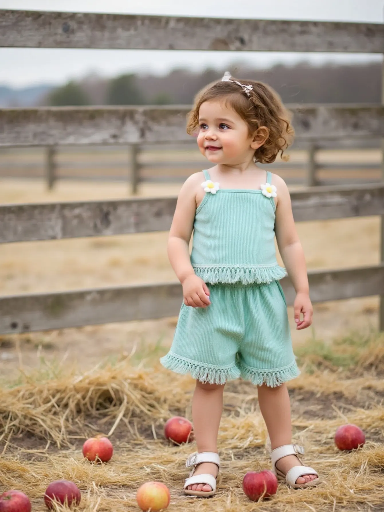 New Arrival Girls’ 3D Mini Flower Tassel Vest with Colorful Tassel Shorts Set Sweet and Cute