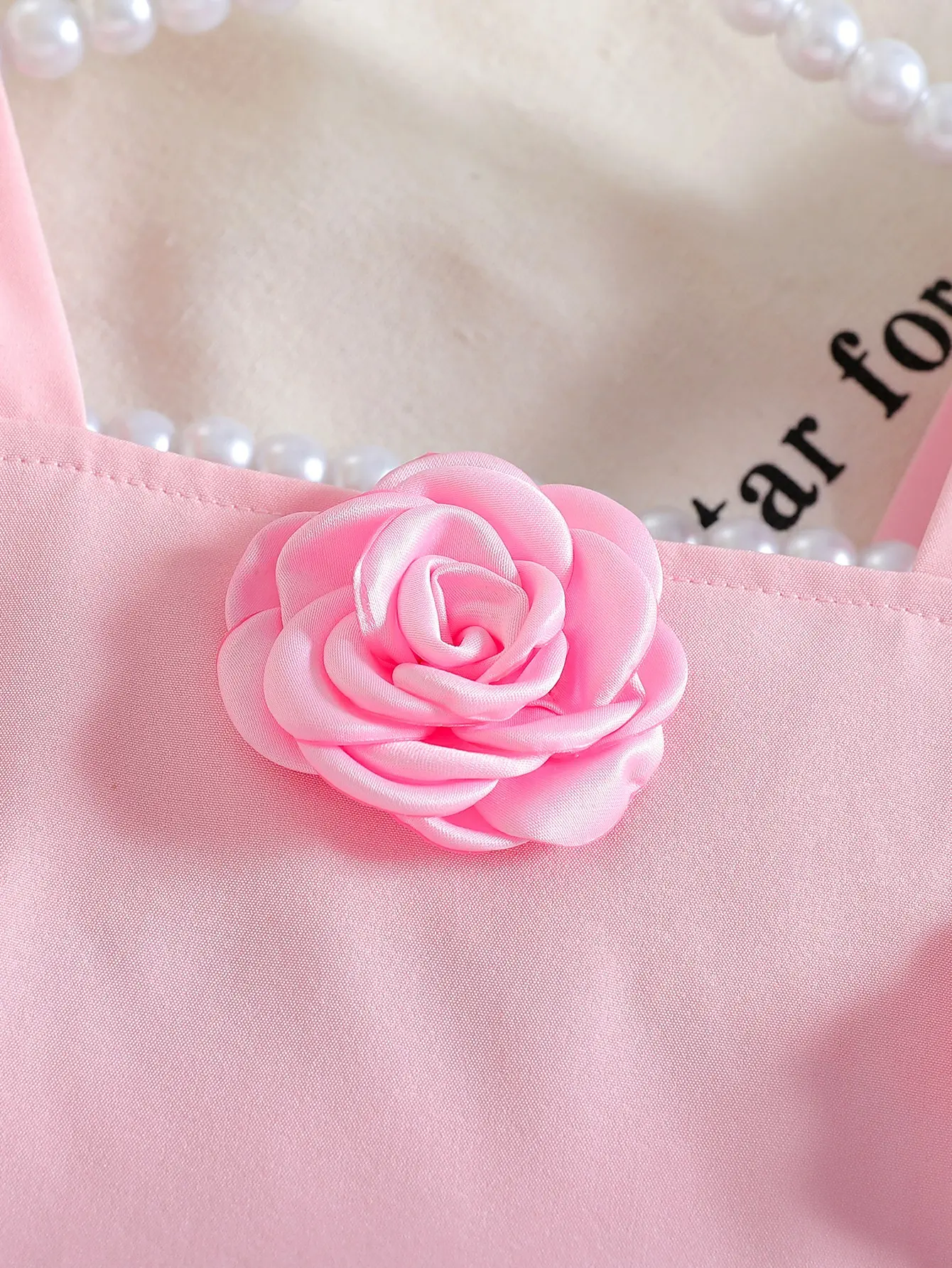 European and American Style Girls’ New Summer Collection: Two-Piece Set with 3D Flower Strap Tank Top and Slit Skirt-Pants