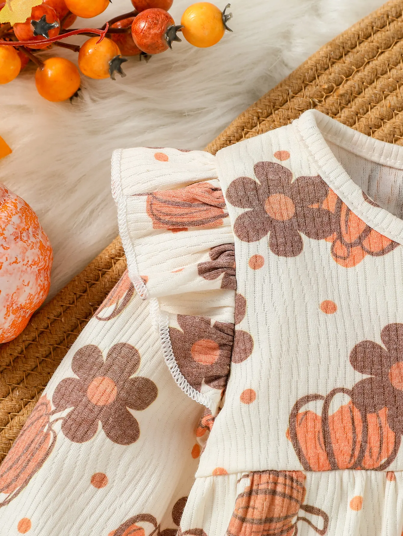 Baby Girls Spring/ Autumn Long Sleeve Print Floral&Pumpkin Cute Daily Wear Jumpsuit