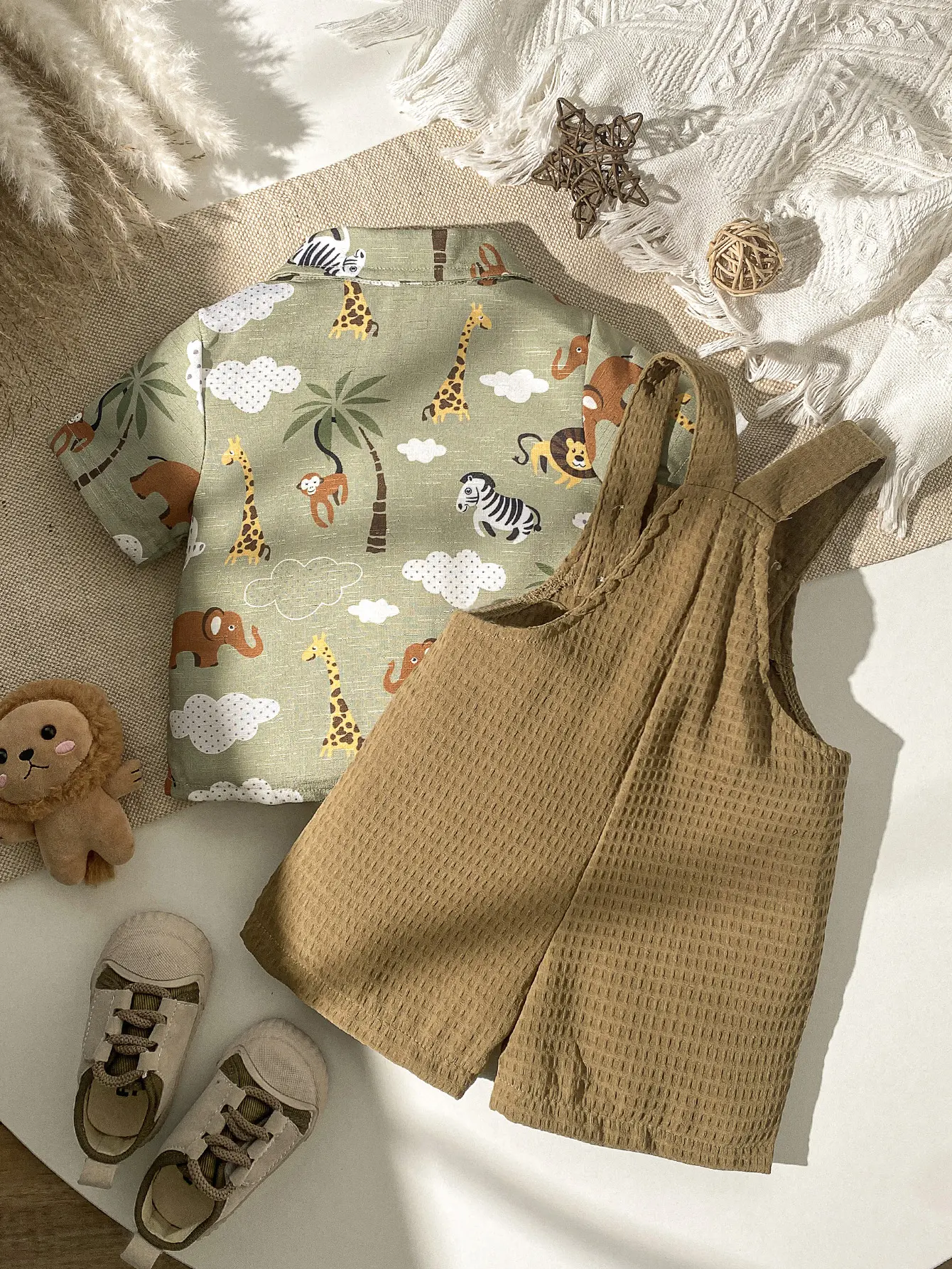 2PCS Baby Active Summer Boys Clothes Rompers Pants Overall Short Sleeve Cartoon Top Suit For 1-3Y Fashion Clothes Set