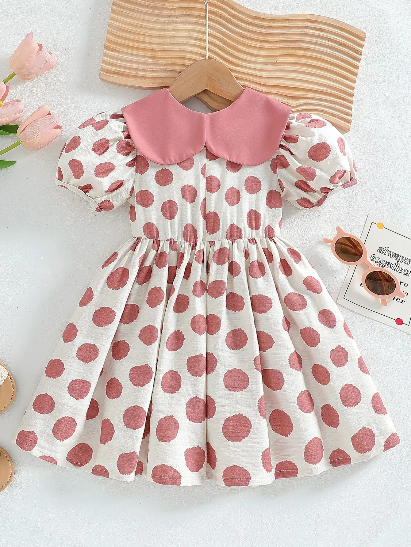 2025 kids Casual Dresses For Girls With Bow Polka Dot Summer Puff Sleeve 1-6Y Fashion Vacation Clothing Items