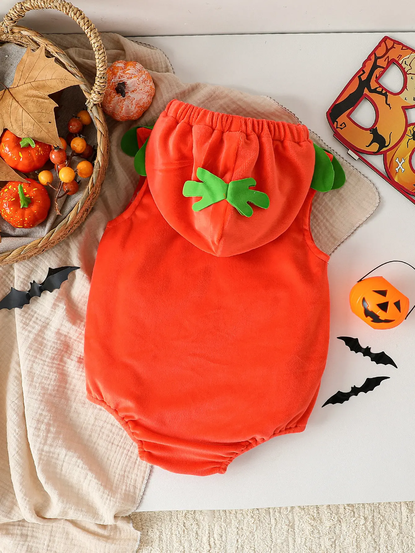 Baby Boys/Girls  Halloween Hooded Sweatshirt Romper Pumpkin Print Toddler Sleeveless Jumpsuit Newborn Autumn Winter Clothes