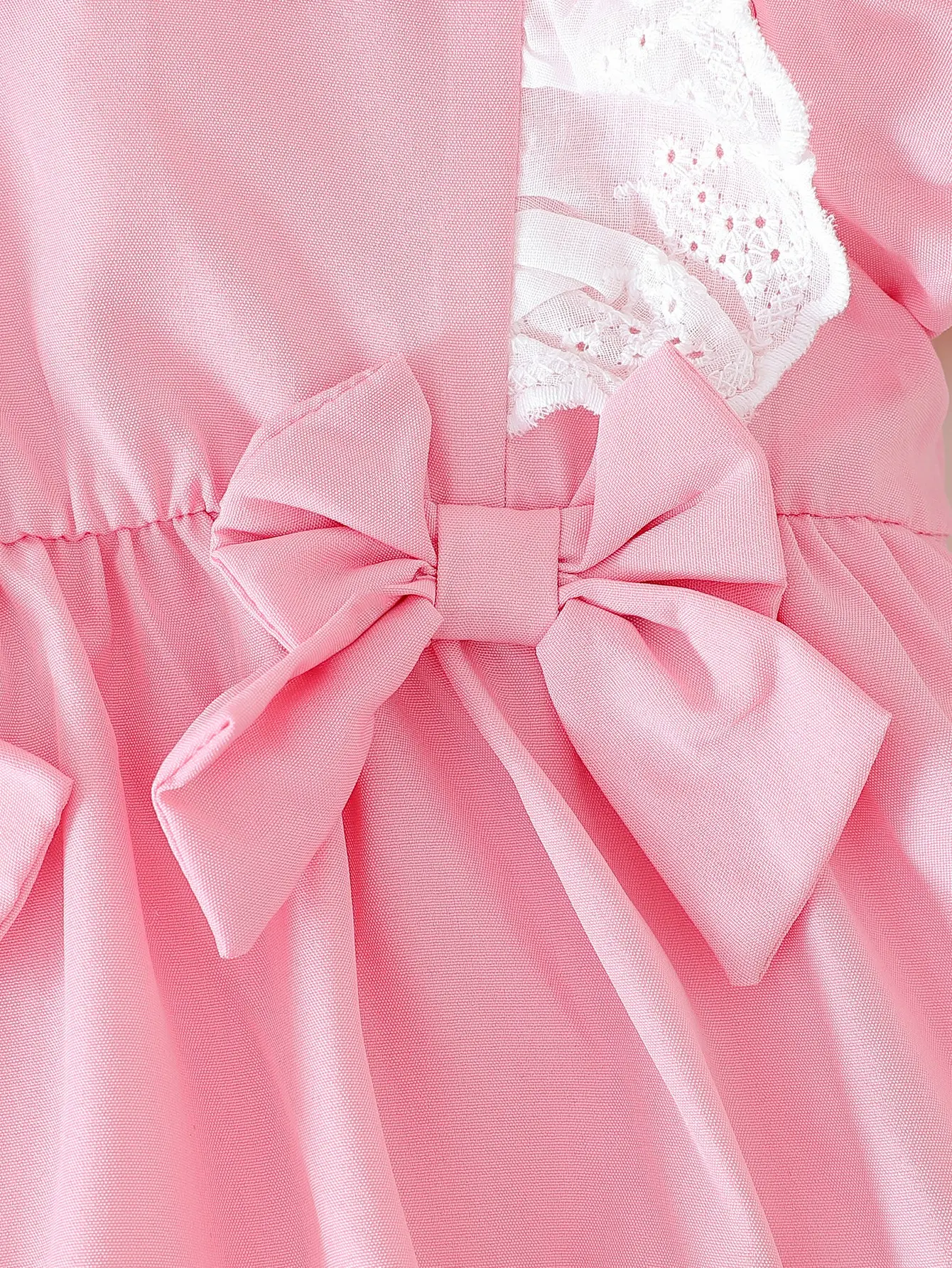 2025 Summer New Bow Solid Color Short-Sleeved Cute and Sweet Jumpsuit