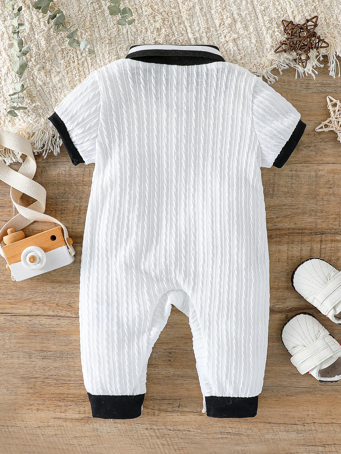 Baby Boys Spring/Summer Short Sleeve Lapel Solid Color For Newborn 1-24M Streetwear Casual Jumpsuit
